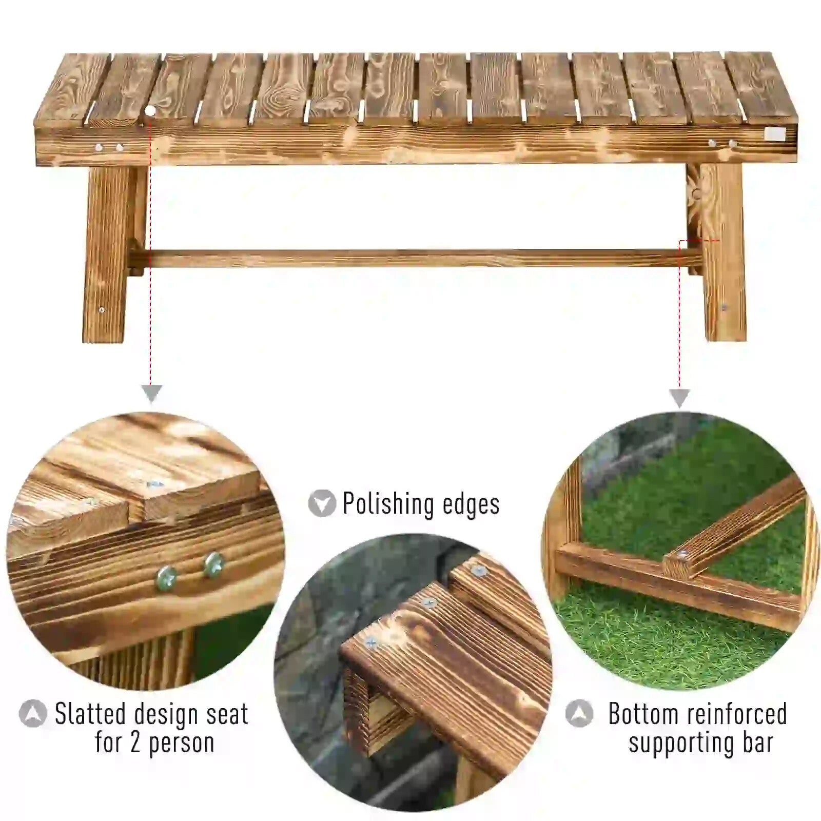 Wooden 2 Person Outdoor Garden Bench Fir Solid Wood Patio Loveseat 110cm Seating - Home and Garden Furniture Shop - rustic - furniture