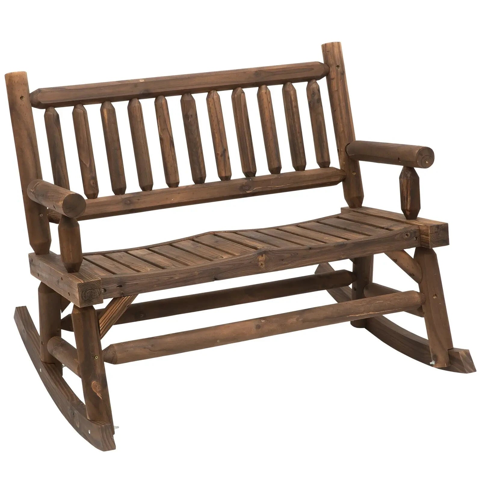 Wooden 2 Seat Rocking Bench with Slatted Back Rustic Garden Loveseat Furniture - Home and Garden Furniture Shop - rustic - furniture