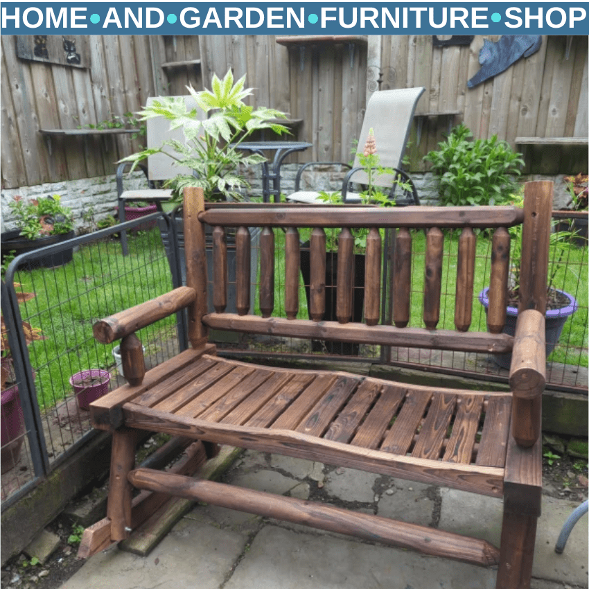 Wooden 2 Seat Rocking Bench with Slatted Back Rustic Garden Loveseat Furniture - Home and Garden Furniture Shop - rustic - furniture