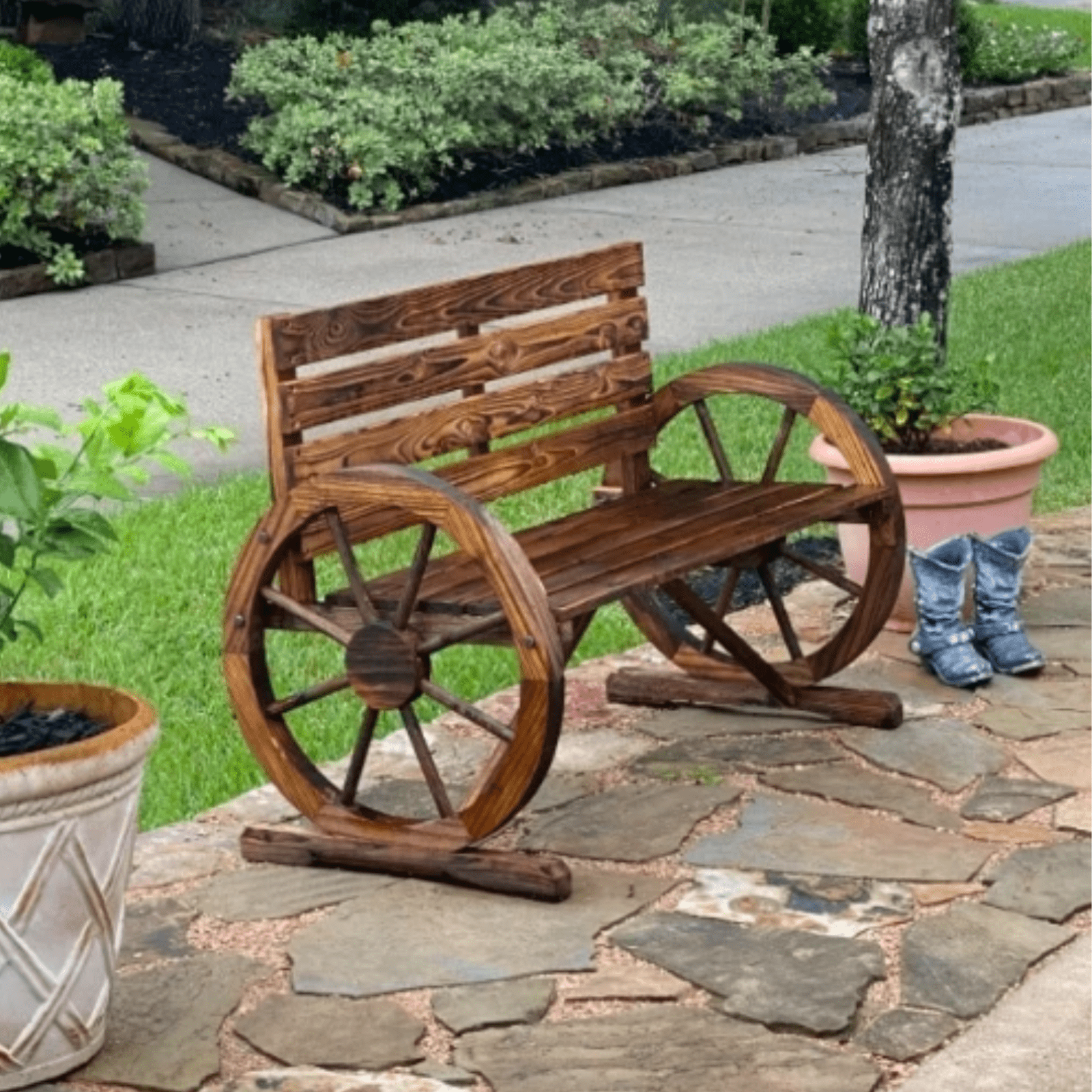 Wooden 2 Seater Garden Bench Rustic Patio Loveseat Park Seat Outdoor Furniture - Home and Garden Furniture Shop - #rustic - furniture#