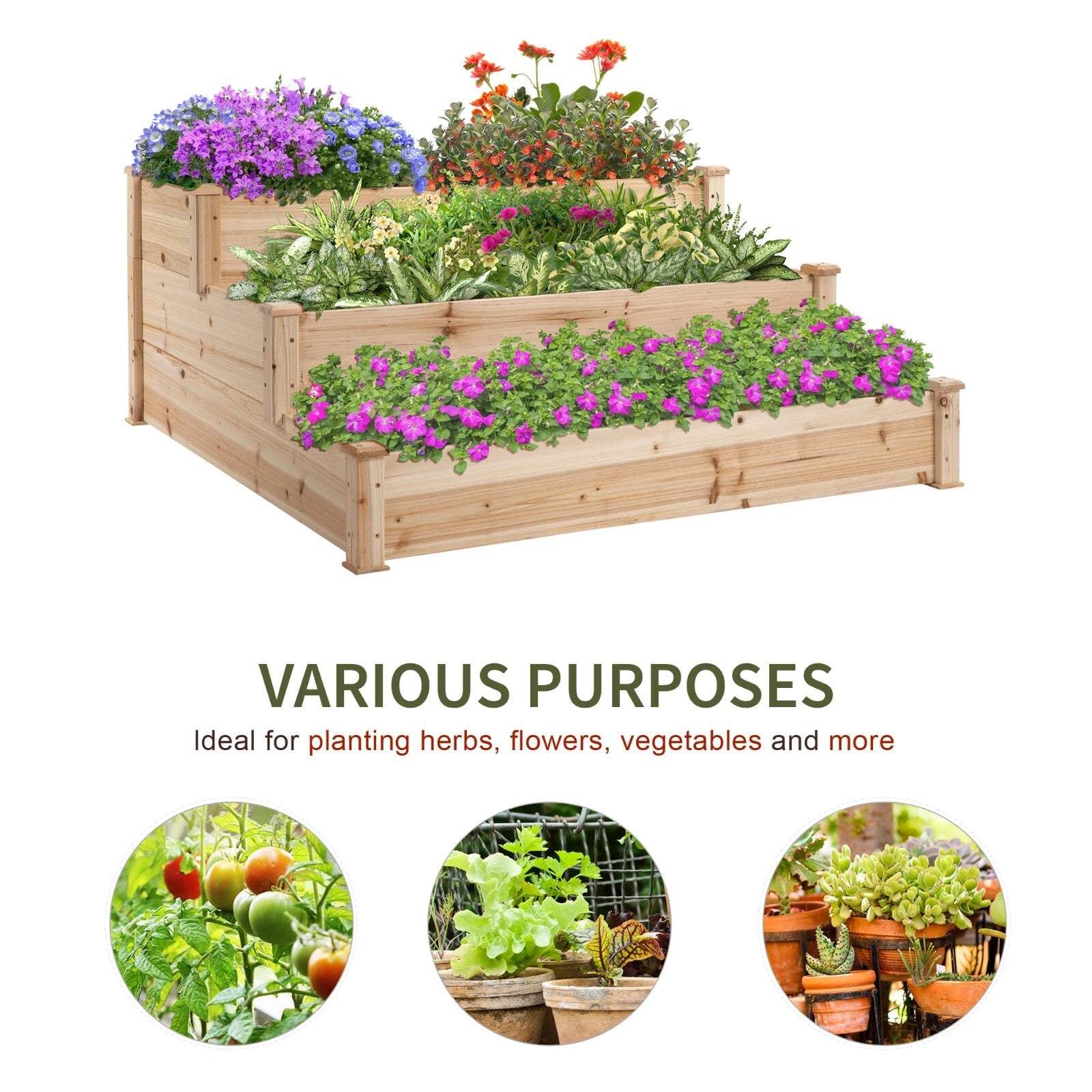 Wooden 3 Tier Raised Garden Planter Box Kit Elevated Bed Stand for Patio or Yard - Home and Garden Furniture Shop - rustic - furniture
