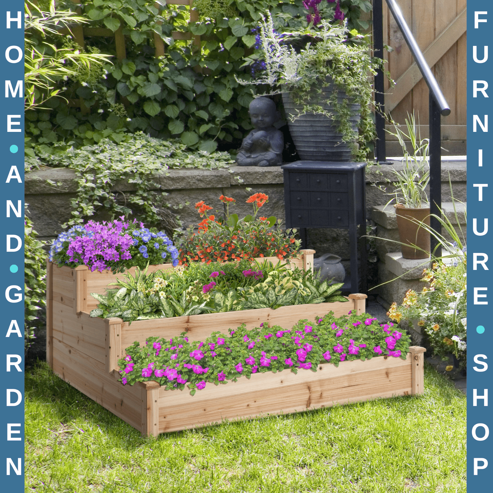 Wooden 3 Tier Raised Garden Planter Box Kit Elevated Bed Stand for Patio or Yard - Home and Garden Furniture Shop - rustic - furniture