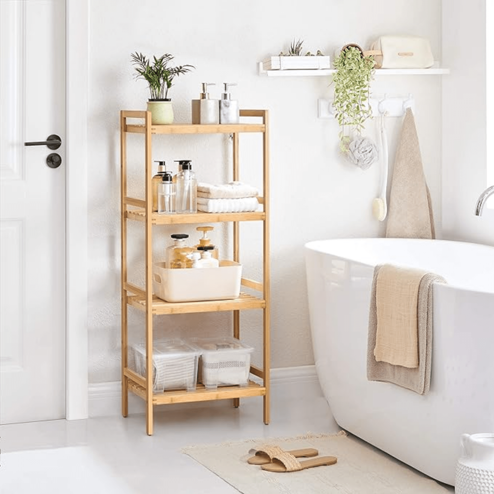 Wooden Bathroom Shelf 4 Tier Shelving Rack Bamboo Storage Unit Display Stand NEW - Home and Garden Furniture Shop - #rustic - furniture#