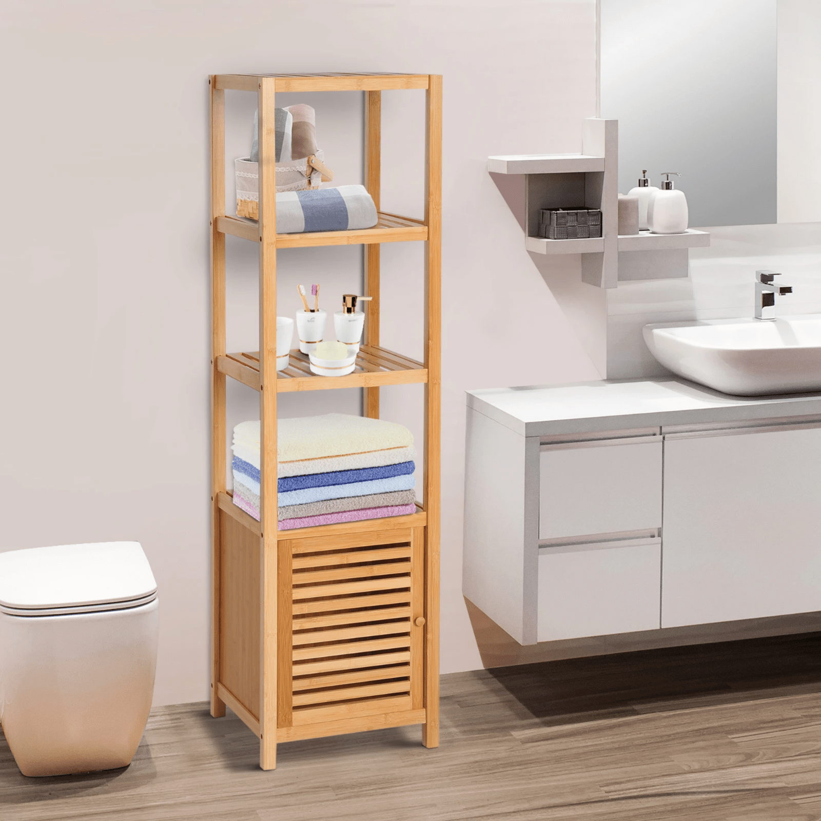 Wooden Bathroom Shelving Unit Storage Cabinet Cupboard Toiletries Organiser Rack - Home and Garden Furniture Shop - #rustic - furniture#