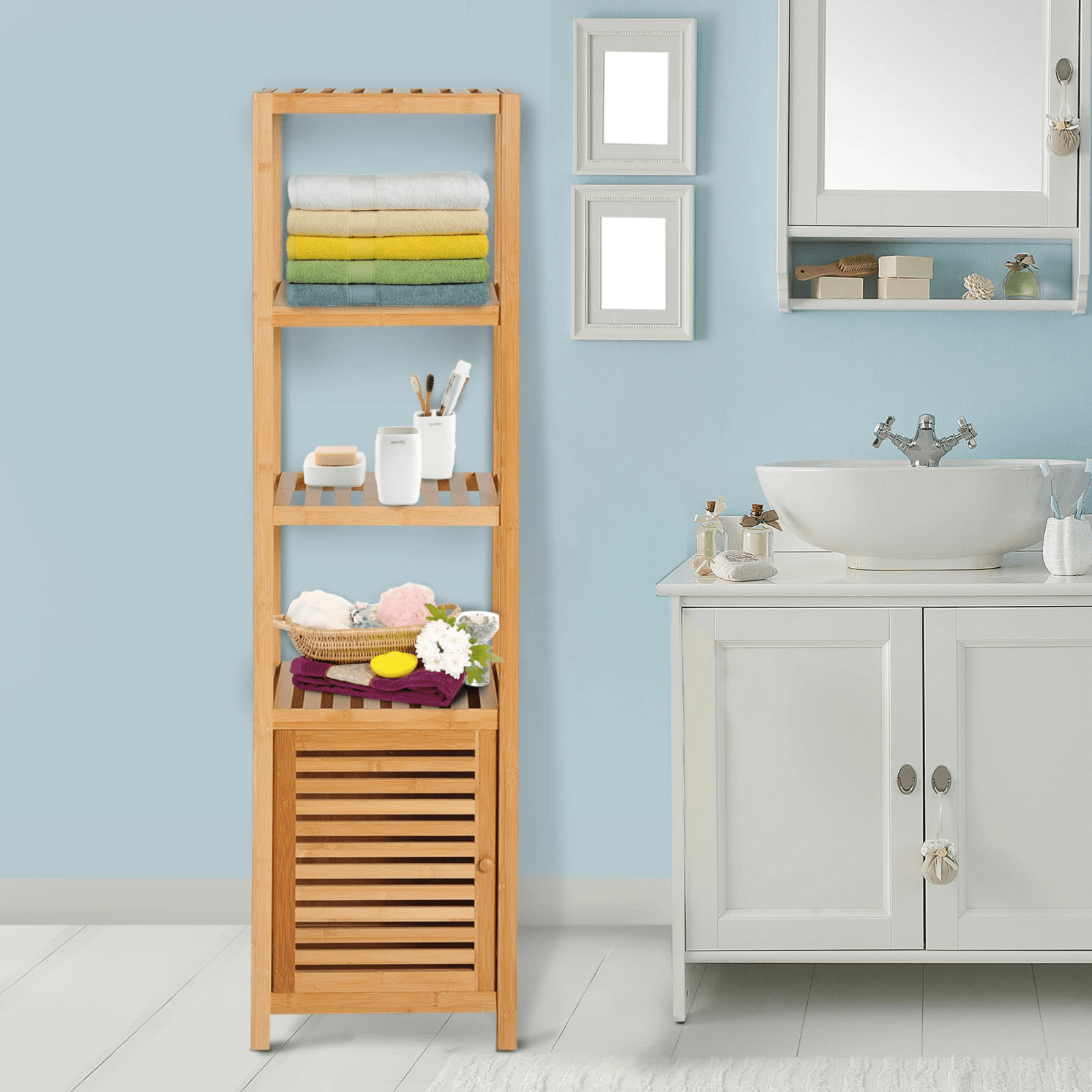 Wooden Bathroom Shelving Unit Storage Cabinet Cupboard Toiletries Organiser Rack - Home and Garden Furniture Shop - #rustic - furniture#