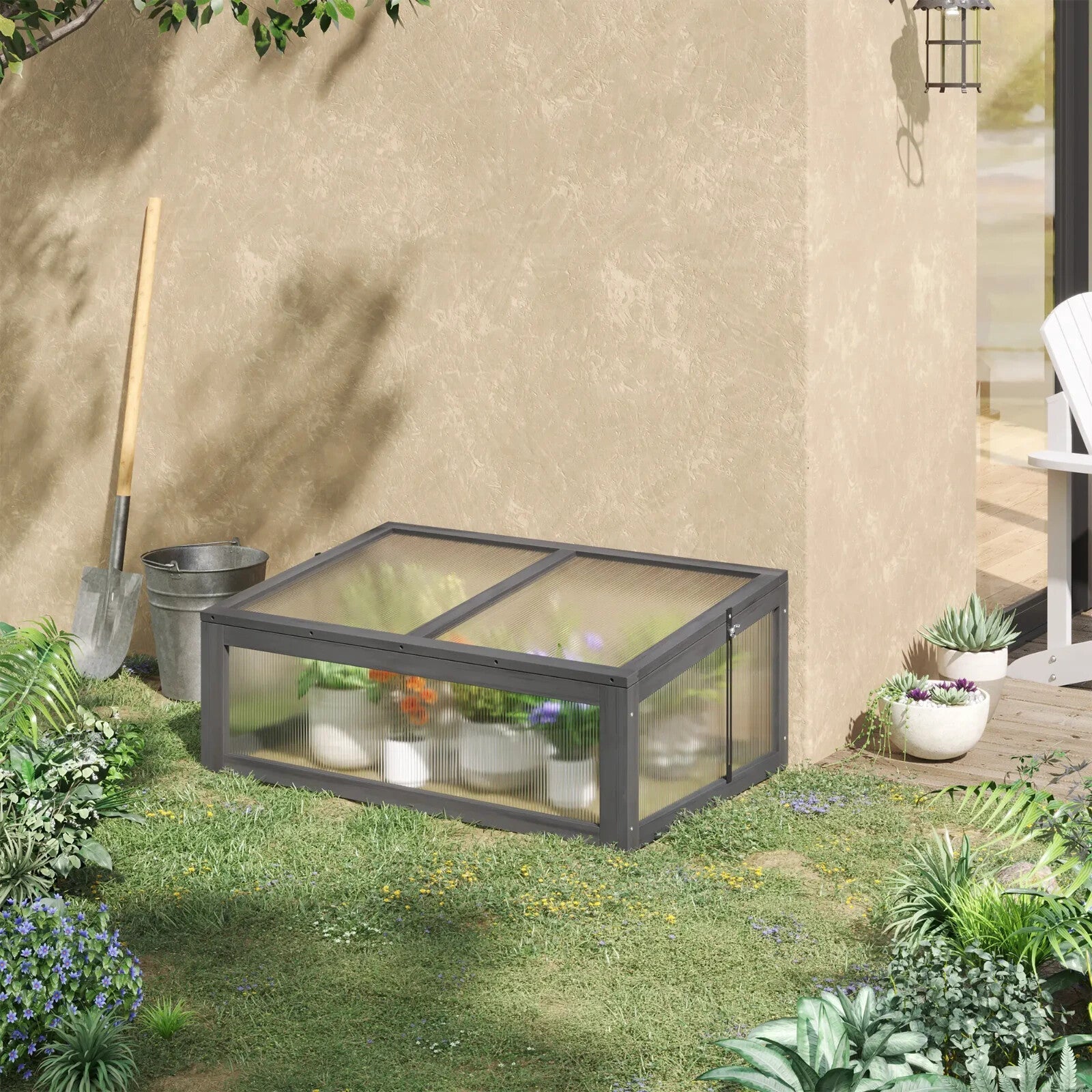 Wooden Cold Frame Greenhouse with Openable Top Polycarbonate Panels 100x65x40 cm - Home and Garden Furniture Shop - rustic - furniture