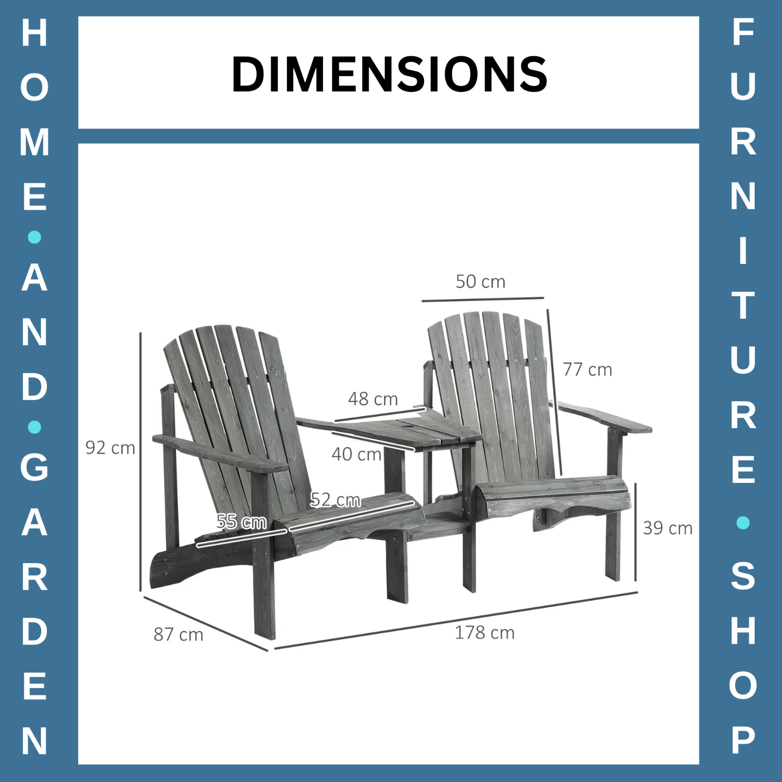 Wooden Double Adirondack Garden Chairs with Centre Table and Umbrella Hole Set - Home and Garden Furniture Shop - rustic - furniture