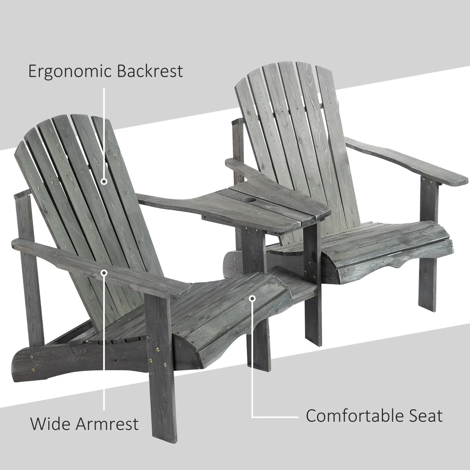 Wooden Double Adirondack Garden Chairs with Centre Table and Umbrella Hole Set - Home and Garden Furniture Shop - rustic - furniture