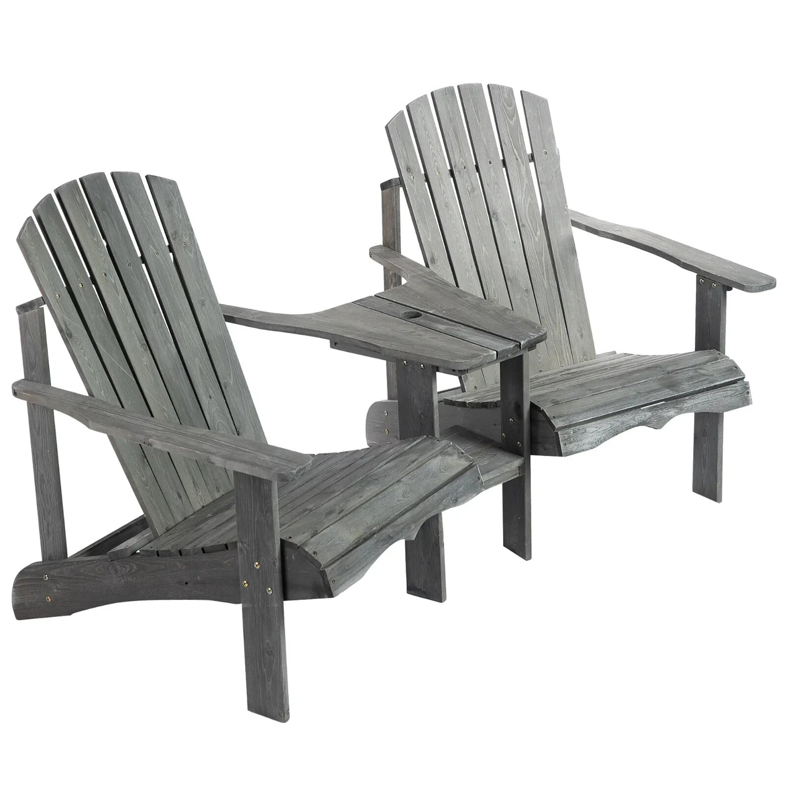 Wooden Double Adirondack Garden Chairs with Centre Table and Umbrella Hole Set - Home and Garden Furniture Shop - rustic - furniture