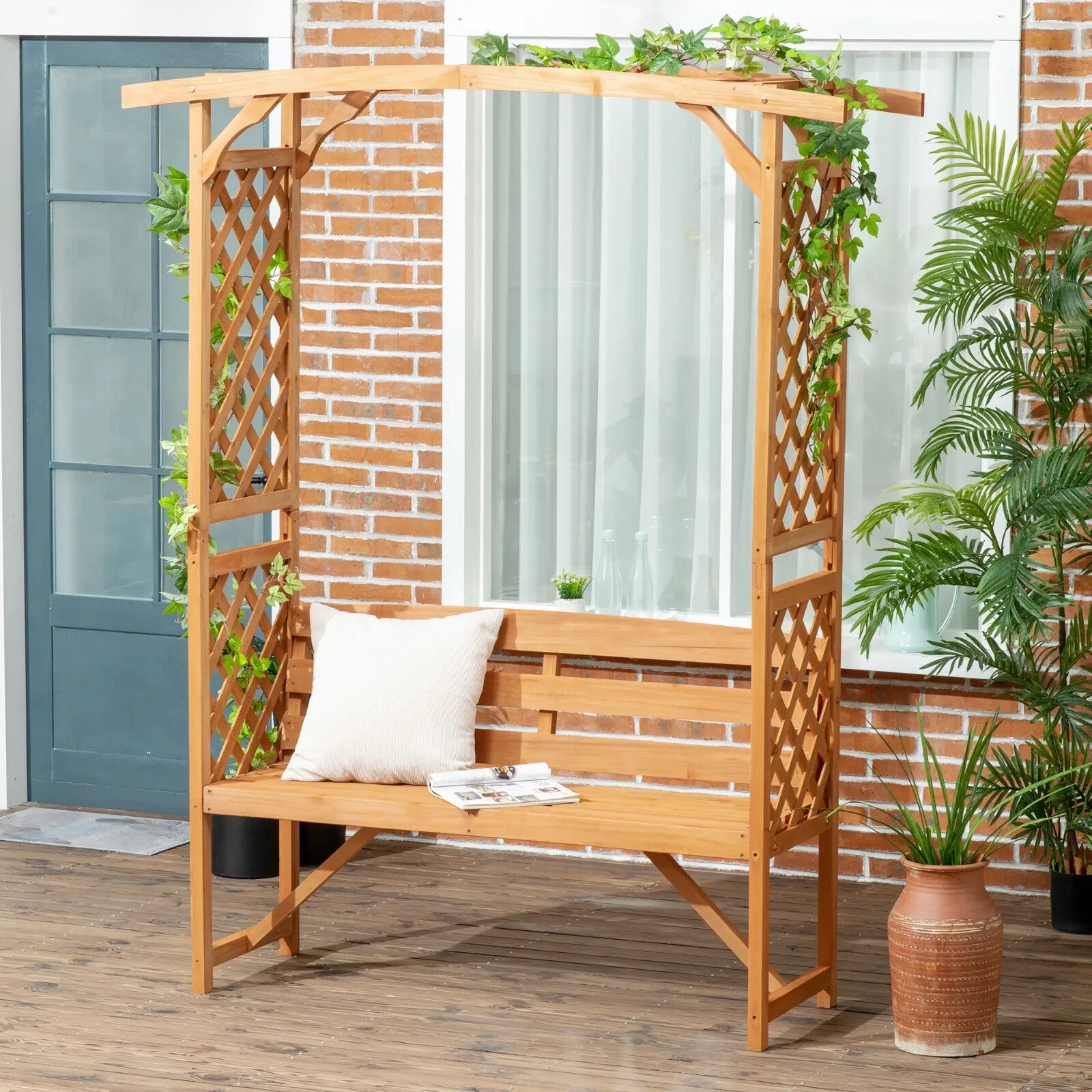Wooden Garden Arbour Bench Seat Trellis Pergola Roses Plants Climbing Support - Home and Garden Furniture Shop - rustic - furniture
