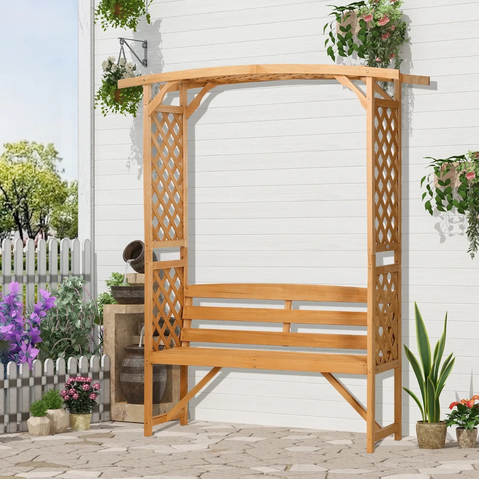 Wooden Garden Arbour Bench Seat Trellis Pergola Roses Plants Climbing Support - Home and Garden Furniture Shop - rustic - furniture