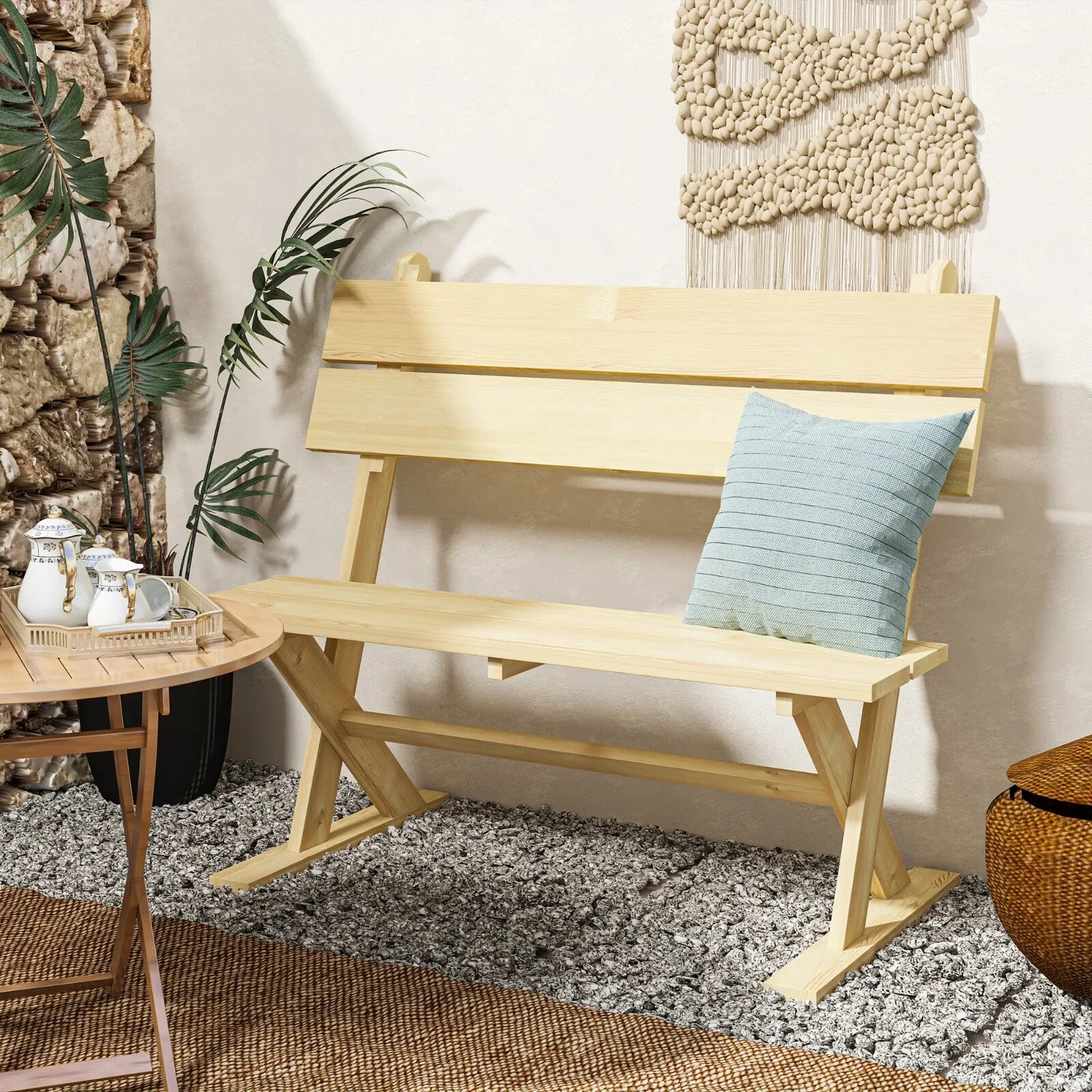 Wooden Garden Bench 2 Seater Loveseat Slatted Wood Seat Back Outdoor Patio Bench - Home and Garden Furniture Shop - rustic - furniture