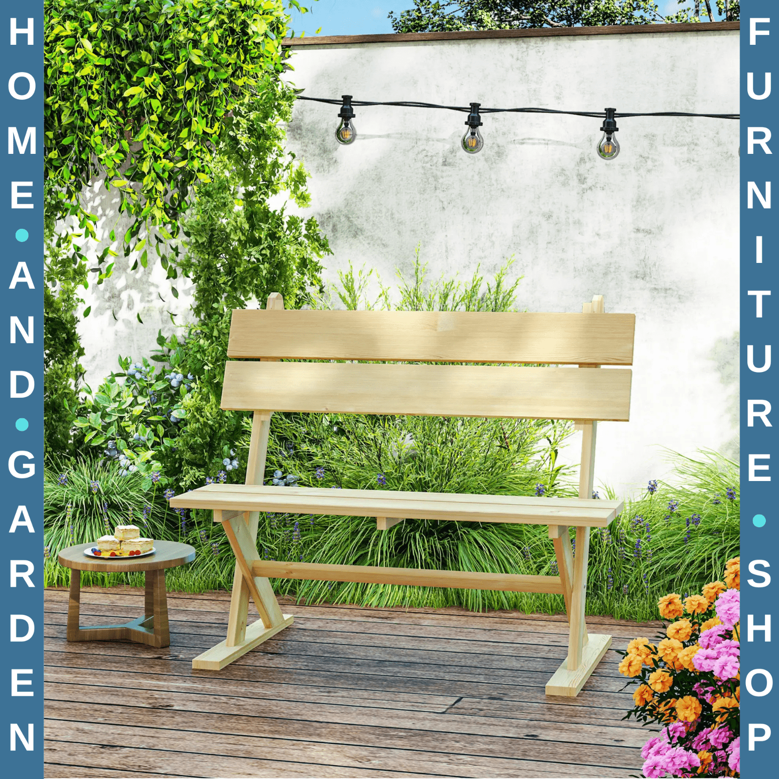 Wooden Garden Bench 2 Seater Loveseat Slatted Wood Seat Back Outdoor Patio Bench - Home and Garden Furniture Shop - rustic - furniture