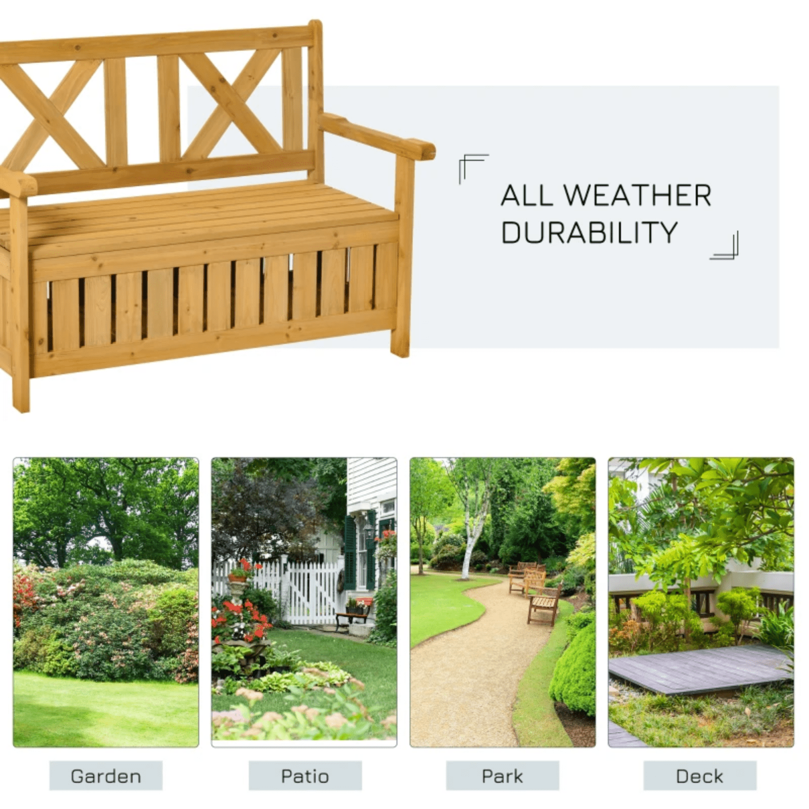 Wooden Garden Bench with Storage for Patio Outdoor Wood Seating Tools Organiser - Home and Garden Furniture Shop - #rustic - furniture#