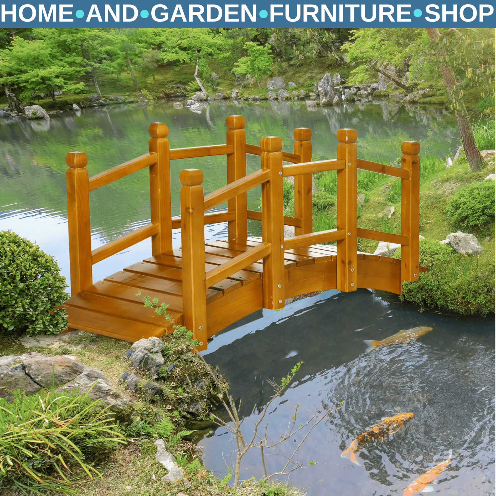 Wooden Garden Bridge with Railings Arc Footbridge for Pond Stream or Backyard - Home and Garden Furniture Shop - rustic - furniture