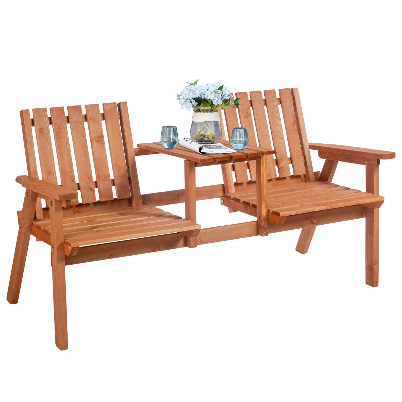 Wooden Garden Companion Bench Love Seat Rustic Set 2 Chairs Outdoor Patio Table - Home and Garden Furniture Shop - rustic - furniture