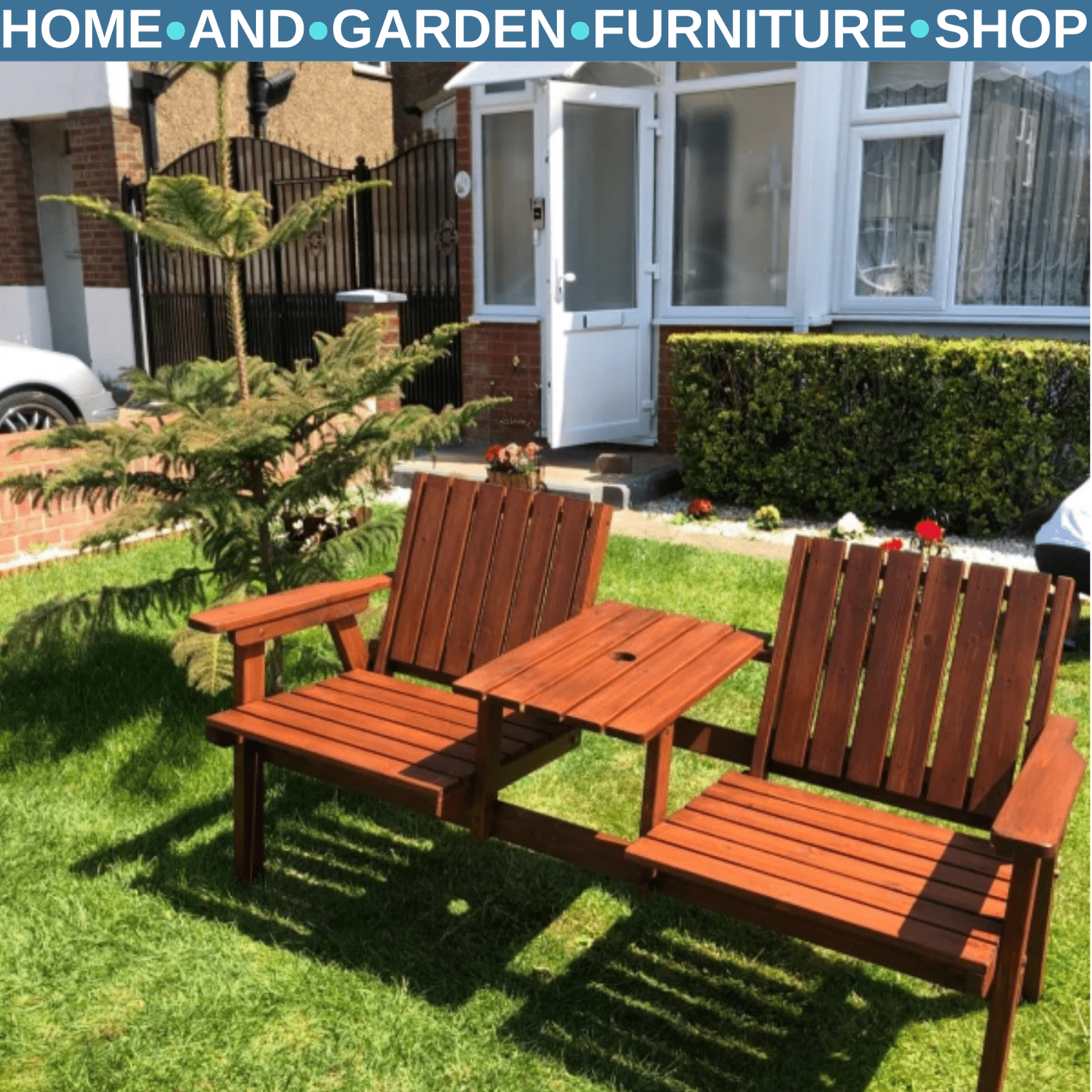 Wooden Garden Companion Bench Love Seat Rustic Set 2 Chairs Outdoor Patio Table - Home and Garden Furniture Shop - rustic - furniture