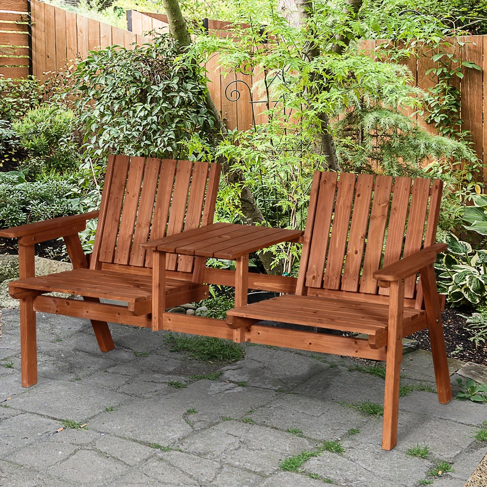 Wooden Garden Companion Bench Love Seat Rustic Set 2 Chairs Outdoor Patio Table - Home and Garden Furniture Shop - rustic - furniture