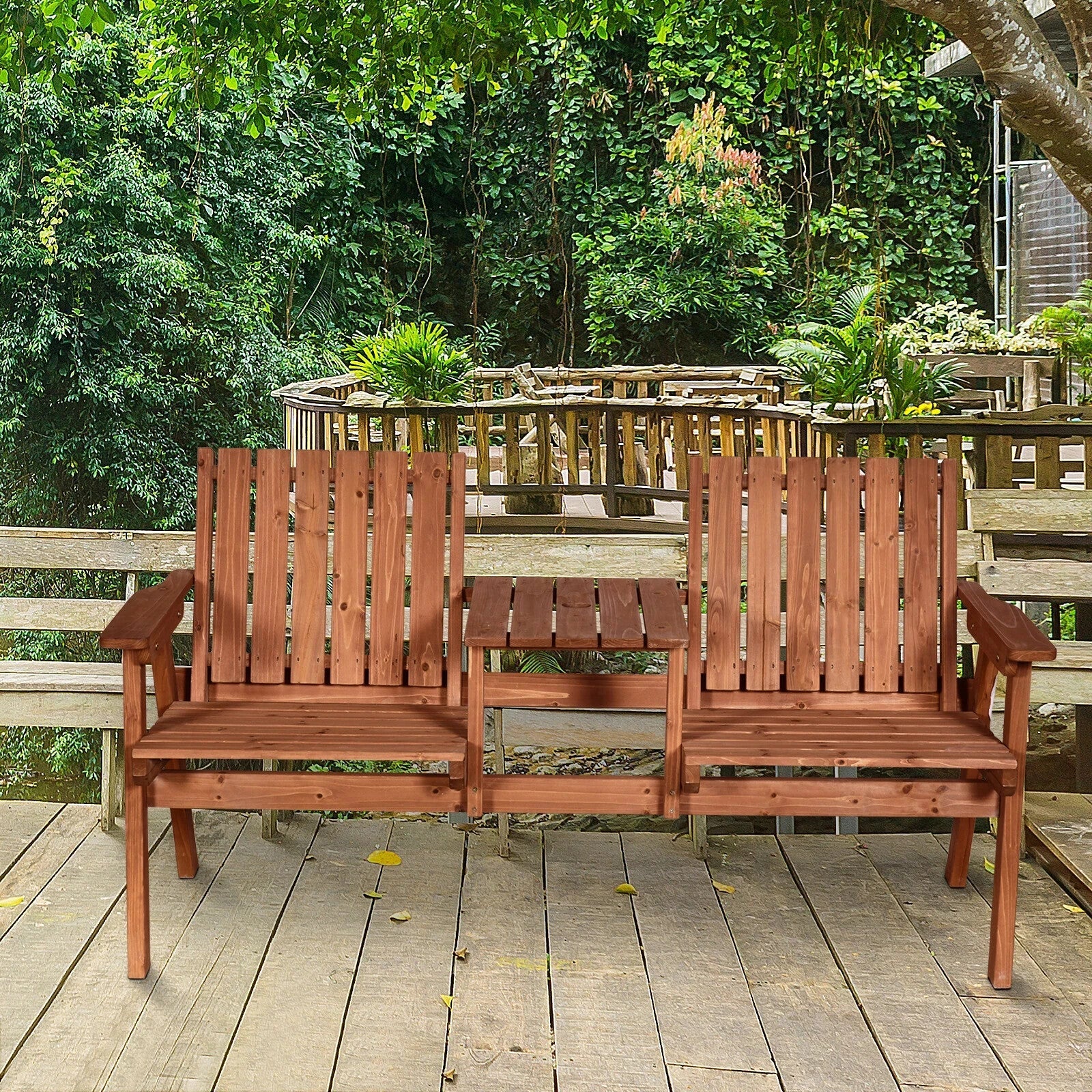 Wooden Garden Companion Bench Love Seat Rustic Set 2 Chairs Outdoor Patio Table - Home and Garden Furniture Shop - rustic - furniture