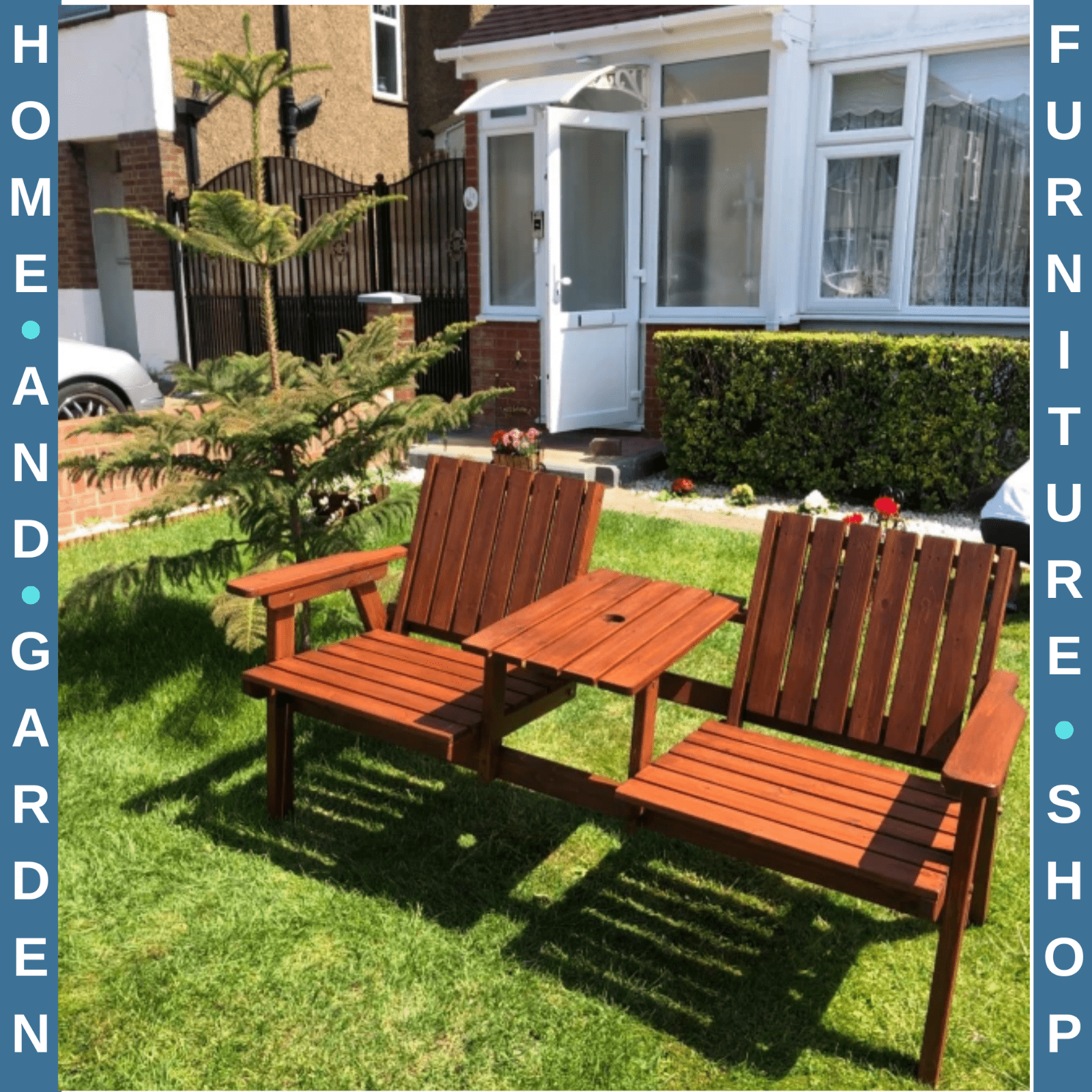 Wooden Garden Companion Bench Love Seat Rustic Set 2 Chairs Outdoor Patio Table - Home and Garden Furniture Shop - rustic - furniture