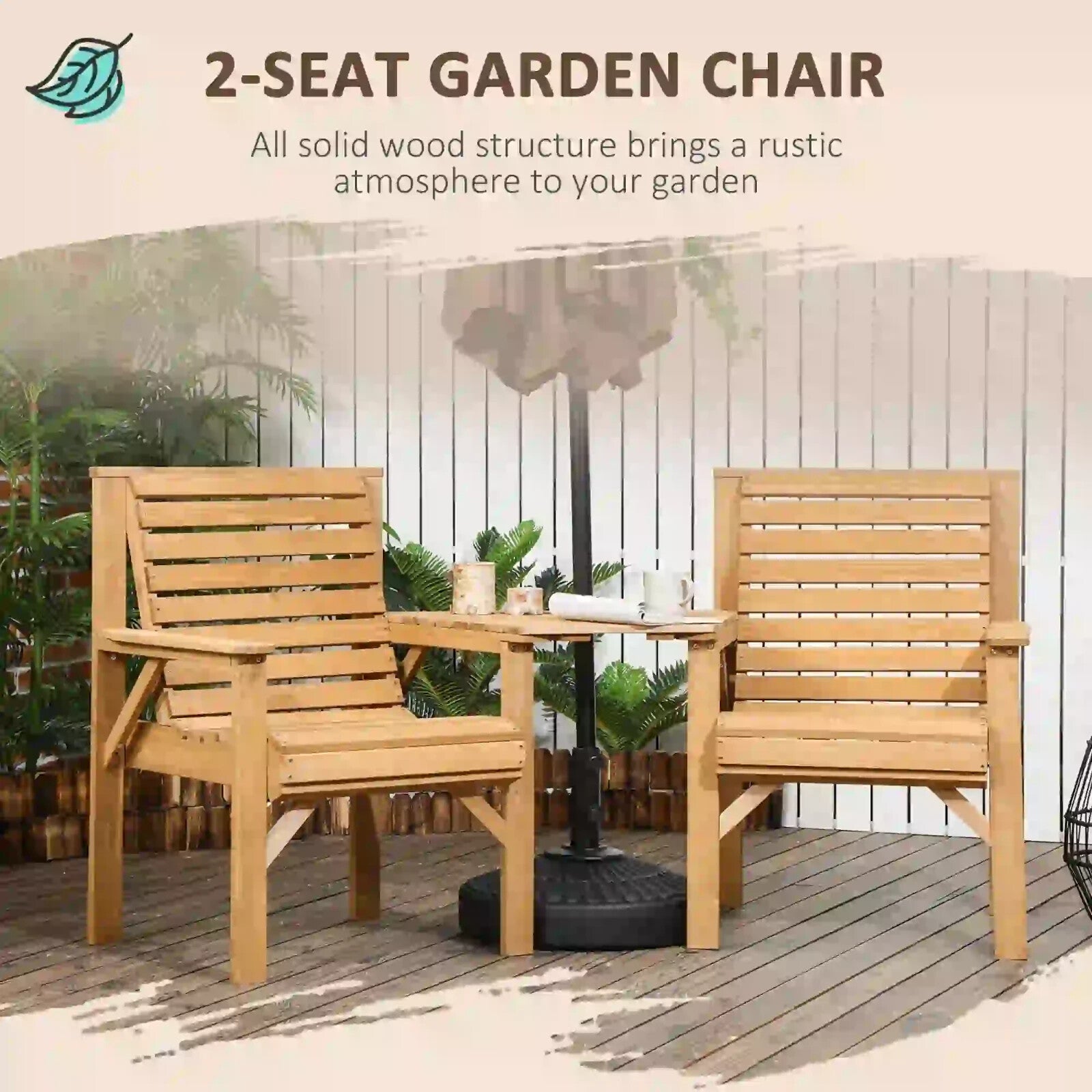 Wooden Garden Love Seat 2 Seater Patio Table and Chair Set Partner Bench Bistro - Home and Garden Furniture Shop - rustic - furniture