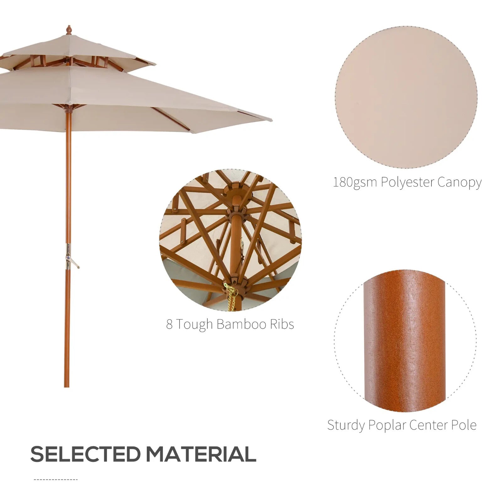 Wooden Garden Parasol Sun Umbrella for Patio Outdoor Shade Shelter with Canopy - Home and Garden Furniture Shop - rustic - furniture