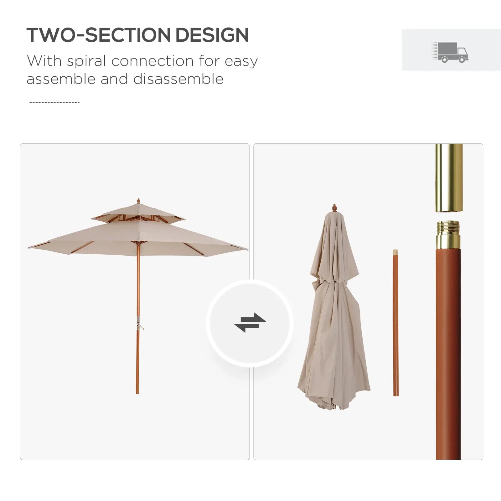 Wooden Garden Parasol Sun Umbrella for Patio Outdoor Shade Shelter with Canopy - Home and Garden Furniture Shop - rustic - furniture