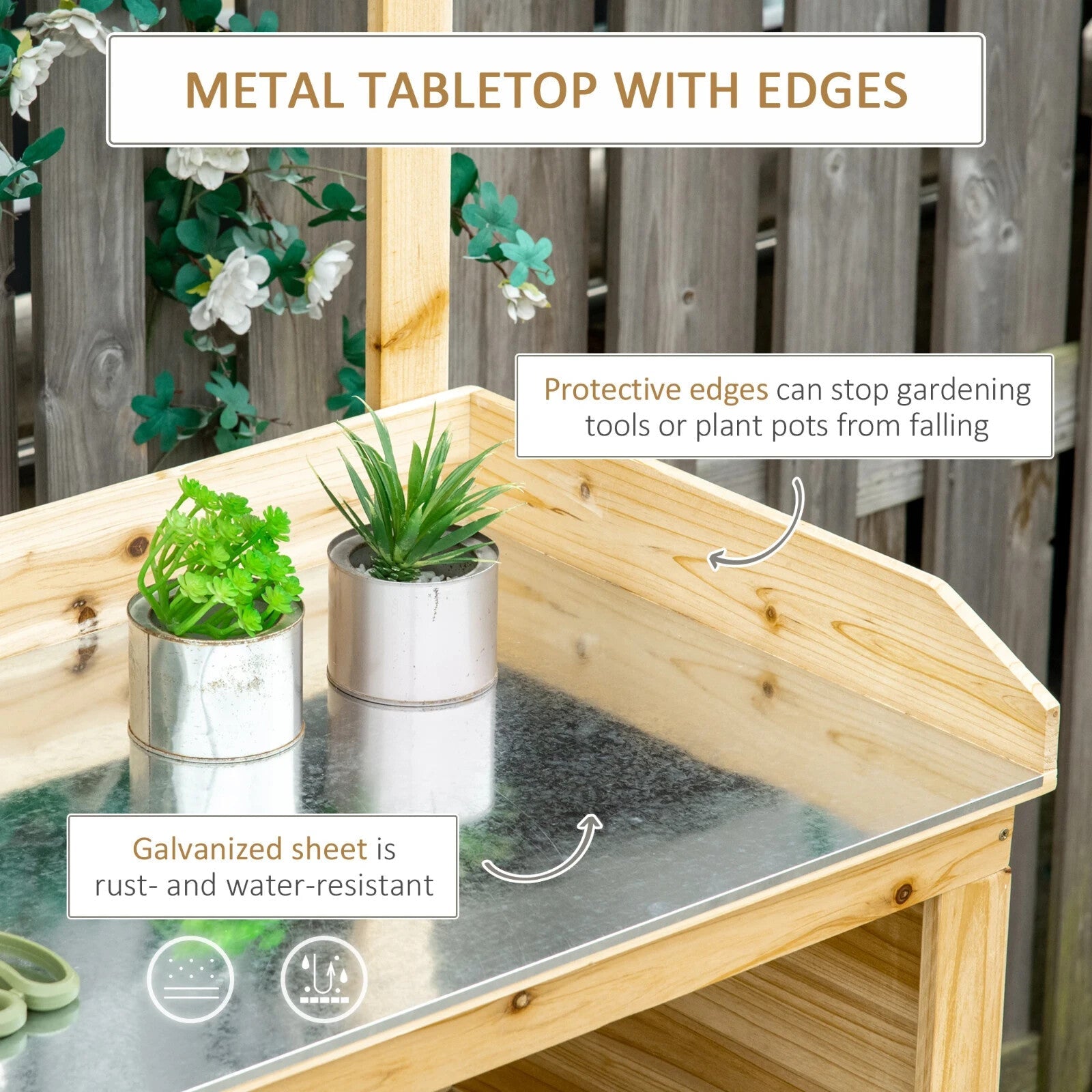 Wooden Garden Potting Bench Workstation Table w/ Galvanised Tabletop Shelve Hook - Home and Garden Furniture Shop - rustic - furniture