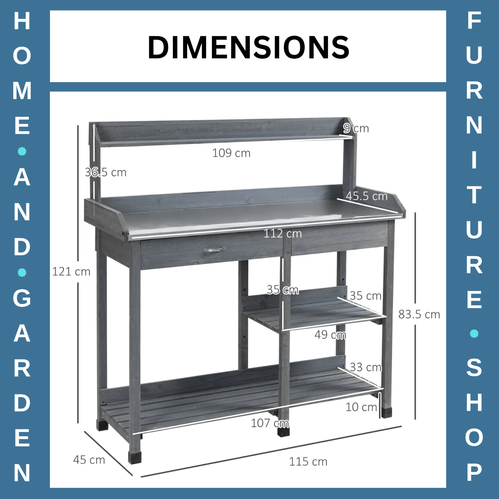 Wooden Garden Potting Table Workstation with Metal Top Drawer & Storage Shelves - Home and Garden Furniture Shop - rustic - furniture