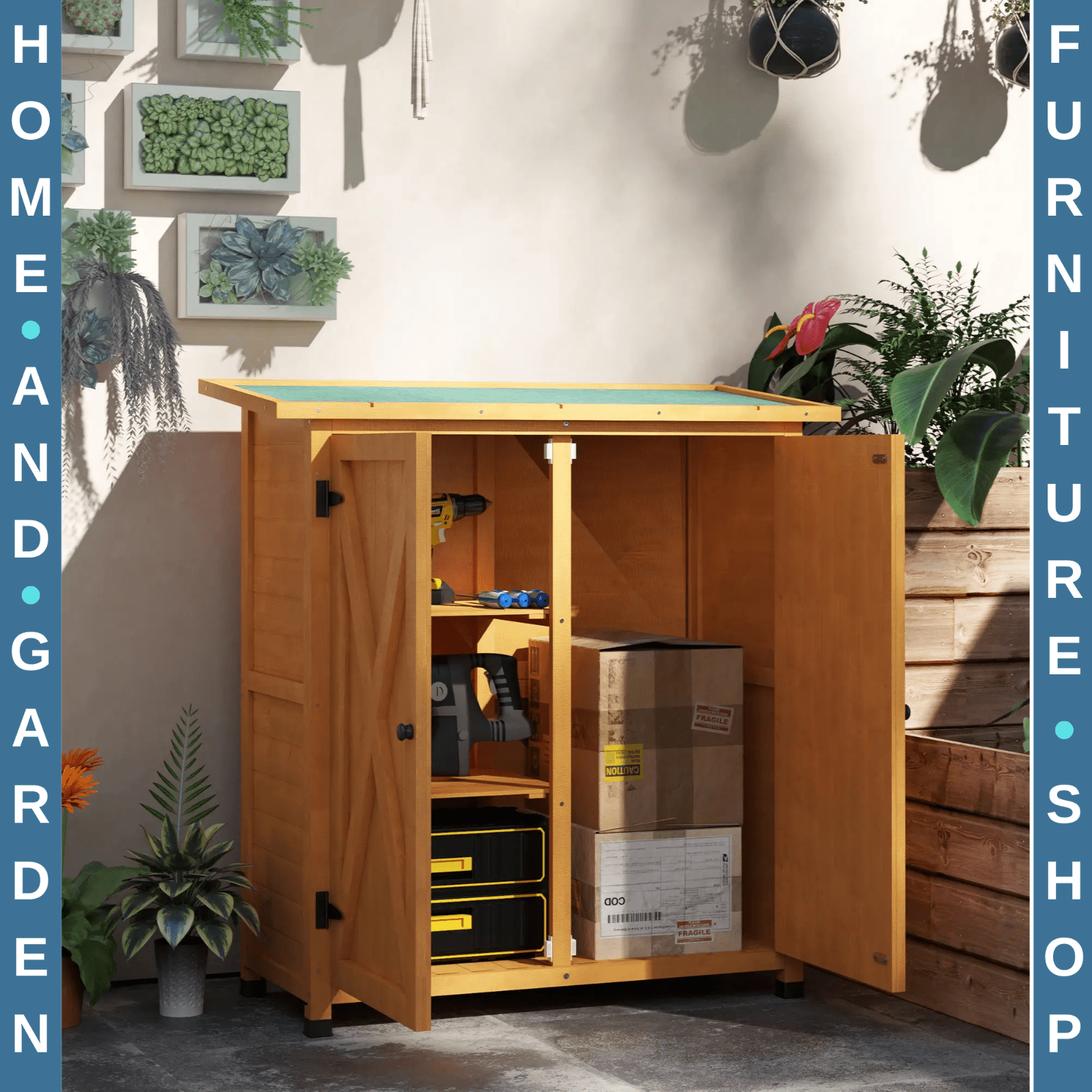 Wooden Garden Storage Shed Tool Cabinet Organiser with Shelves Utility Cupboard - Home and Garden Furniture Shop - rustic - furniture