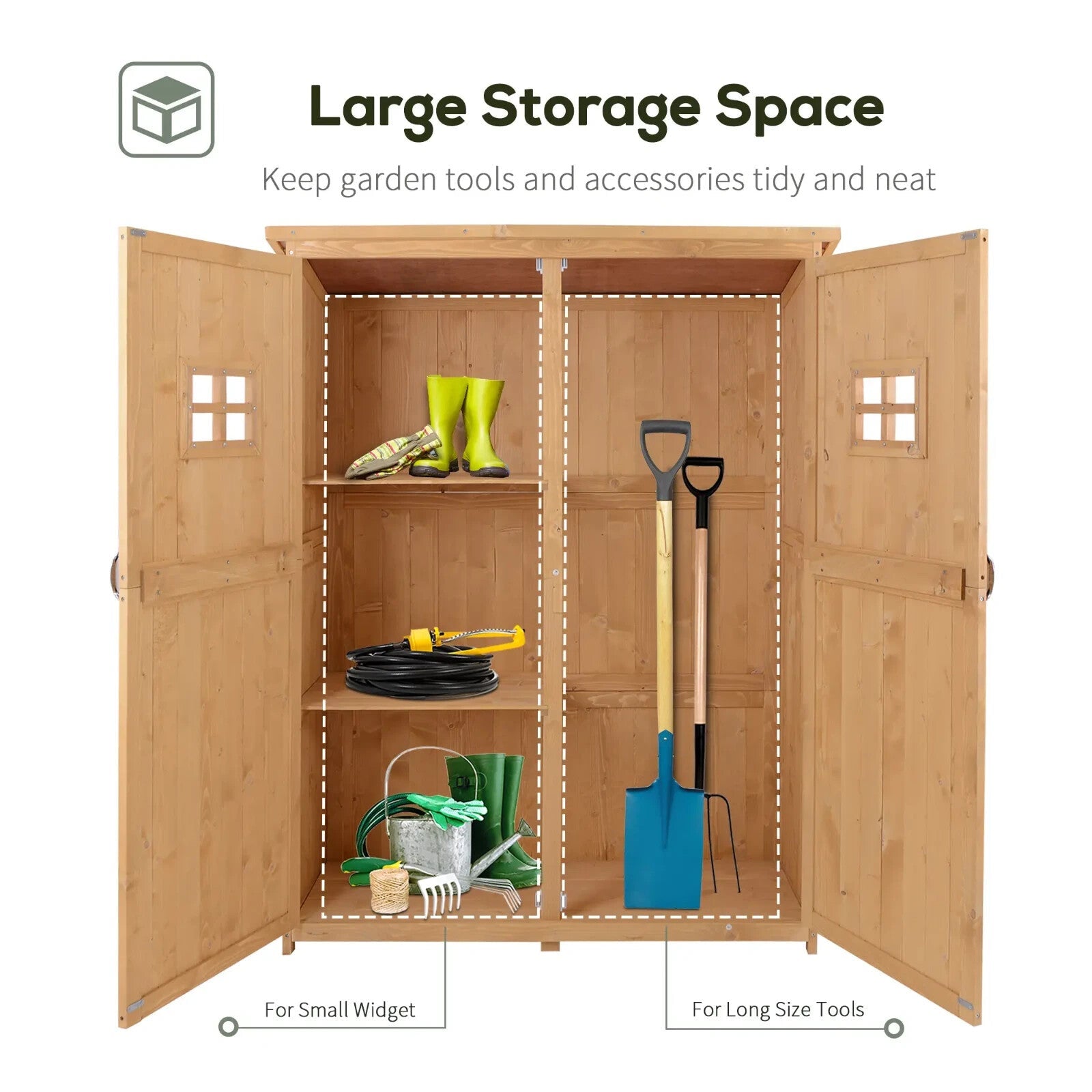 Wooden Garden Storage Shed with Shelves and Double Doors, 164H x 127.5L x 50Wcm - Home and Garden Furniture Shop - rustic - furniture