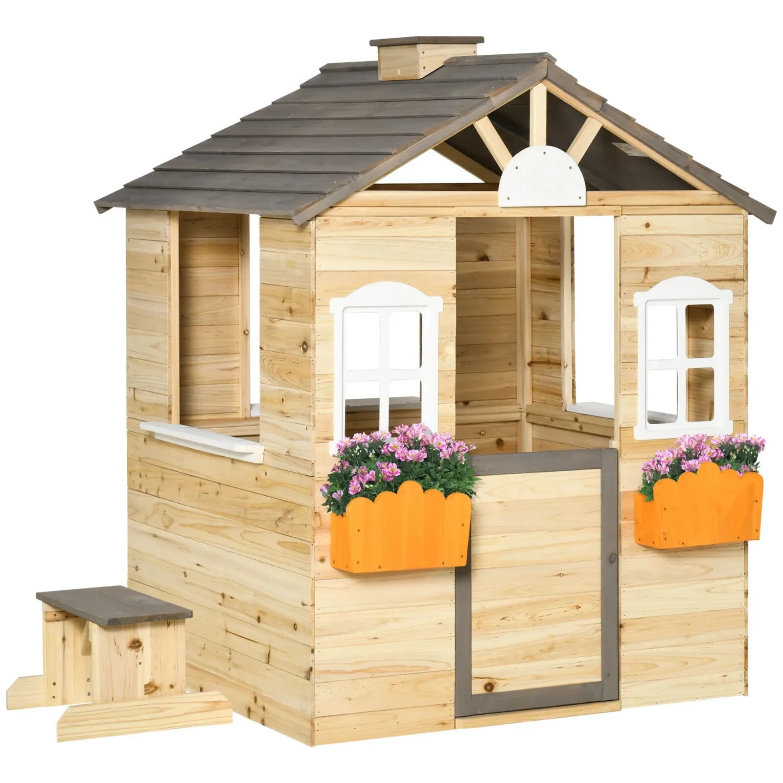 Wooden Kids Outdoor Playhouse with Bench Service Station Windows Door Toy Hut - Home and Garden Furniture Shop - rustic - furniture