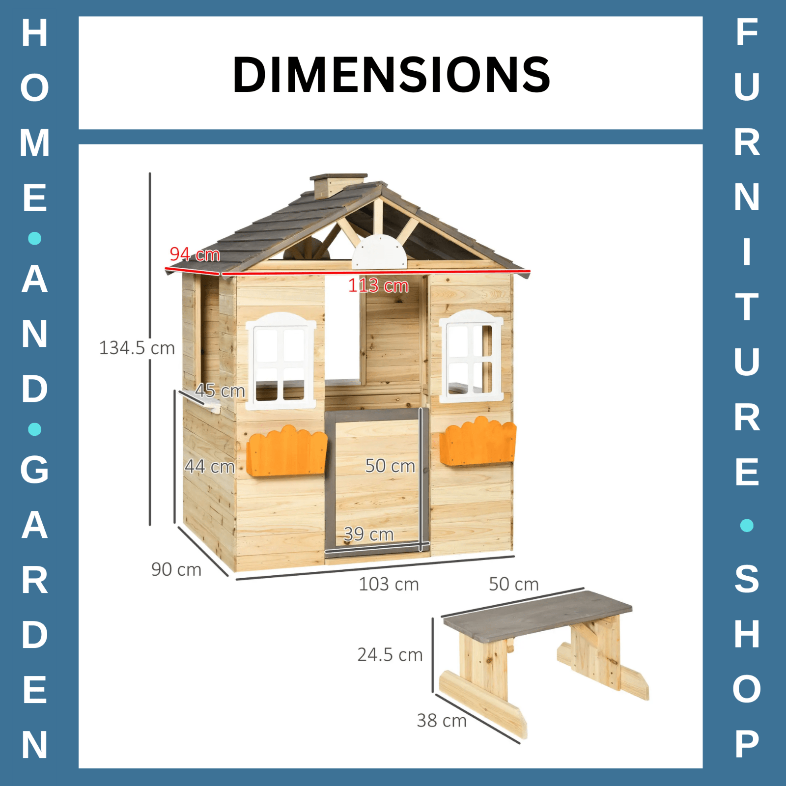 Wooden Kids Outdoor Playhouse with Bench Service Station Windows Door Toy Hut - Home and Garden Furniture Shop - rustic - furniture