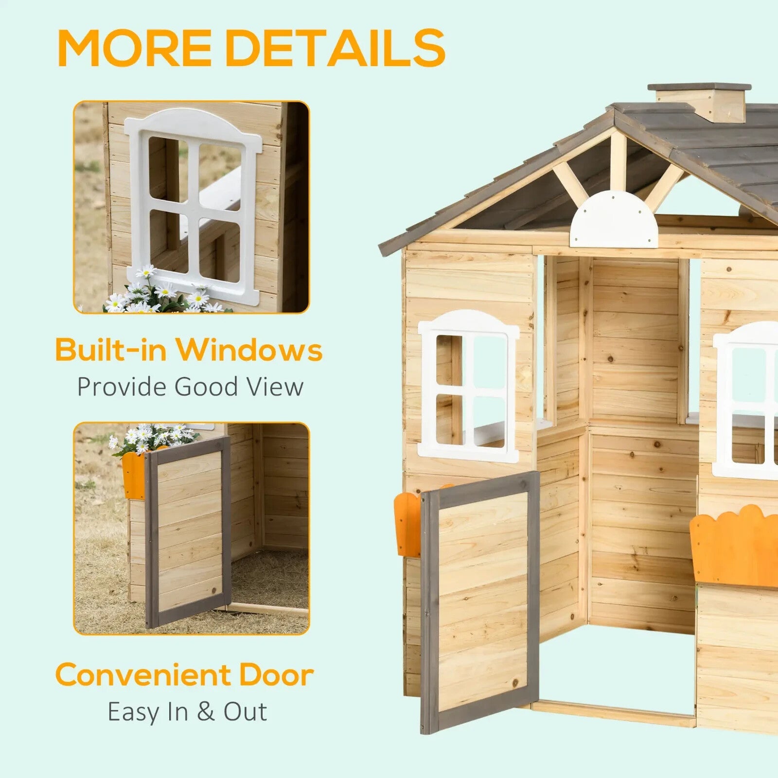 Wooden Kids Outdoor Playhouse with Bench Service Station Windows Door Toy Hut - Home and Garden Furniture Shop - rustic - furniture