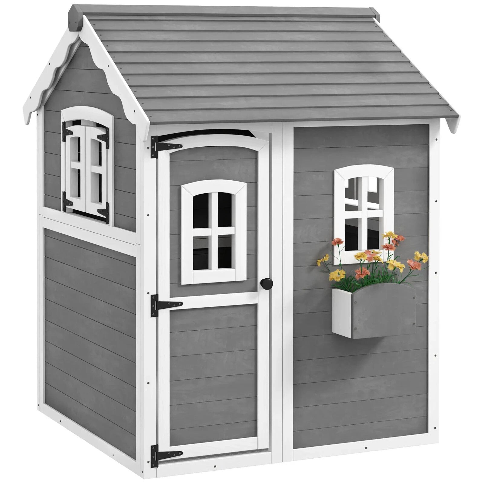 Wooden Kids Playhouse with Doors Windows Plant Box for Garden Patio Ages 3 to 8 - Home and Garden Furniture Shop - rustic - furniture