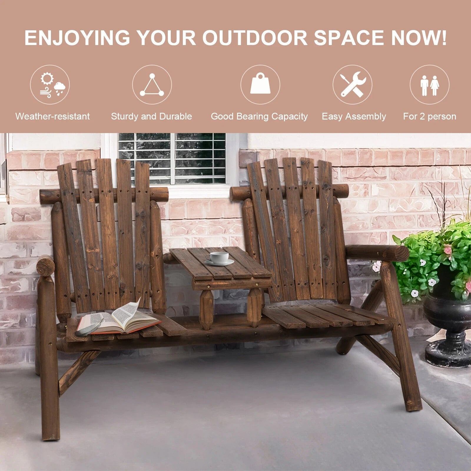 Wooden Patio Bench 2 Seater Loveseat Coffee Table Garden Chair Outdoor Furniture - Home and Garden Furniture Shop - rustic - furniture