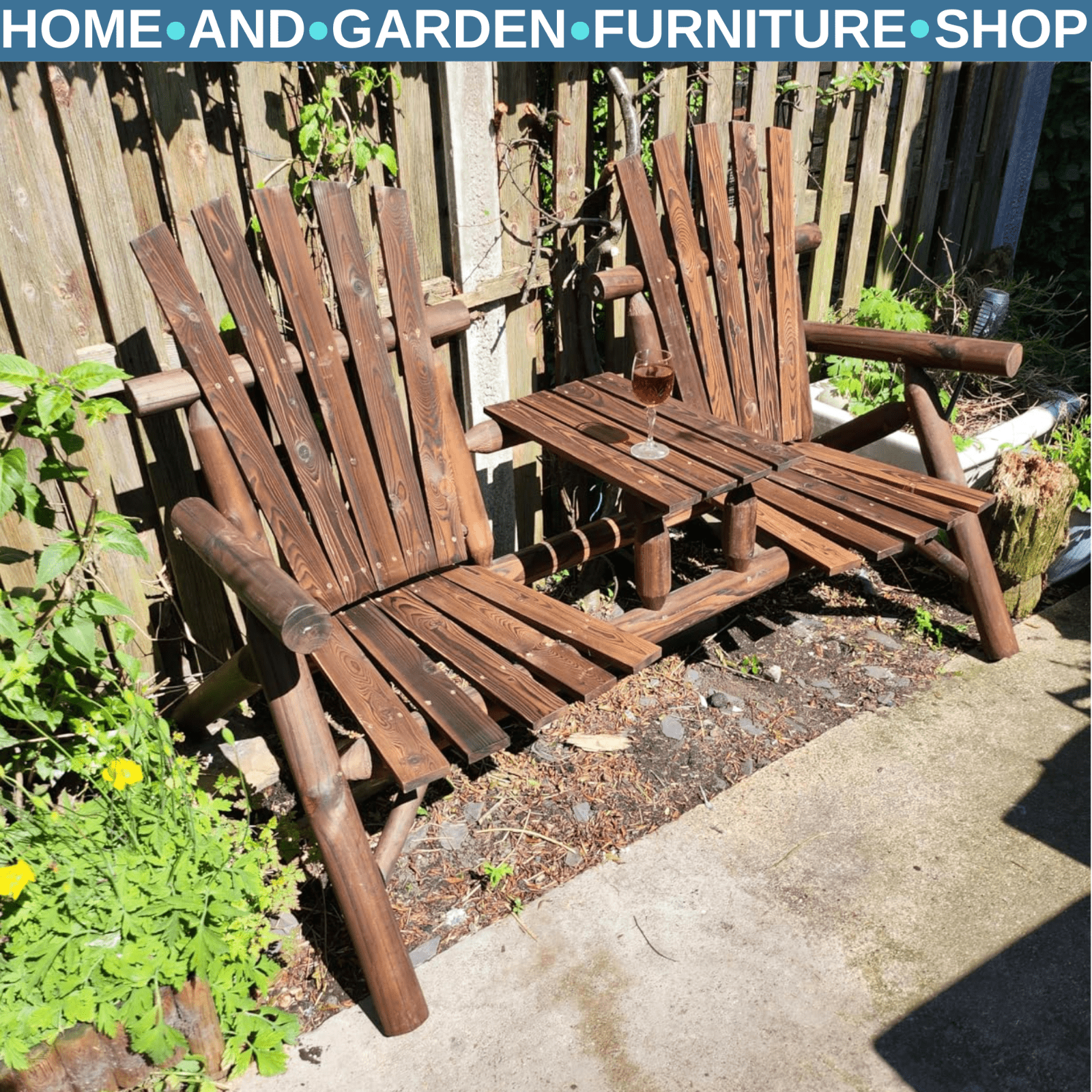 Wooden Patio Bench 2 Seater Loveseat Coffee Table Garden Chair Outdoor Furniture - Home and Garden Furniture Shop - rustic - furniture