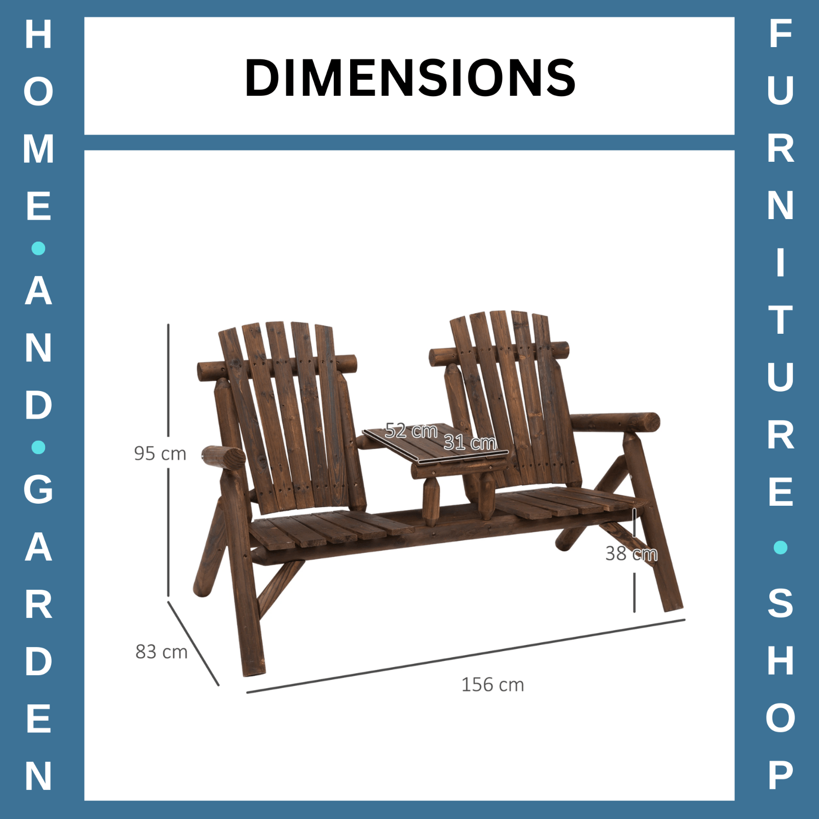 Wooden Patio Bench 2 Seater Loveseat Coffee Table Garden Chair Outdoor Furniture - Home and Garden Furniture Shop - rustic - furniture