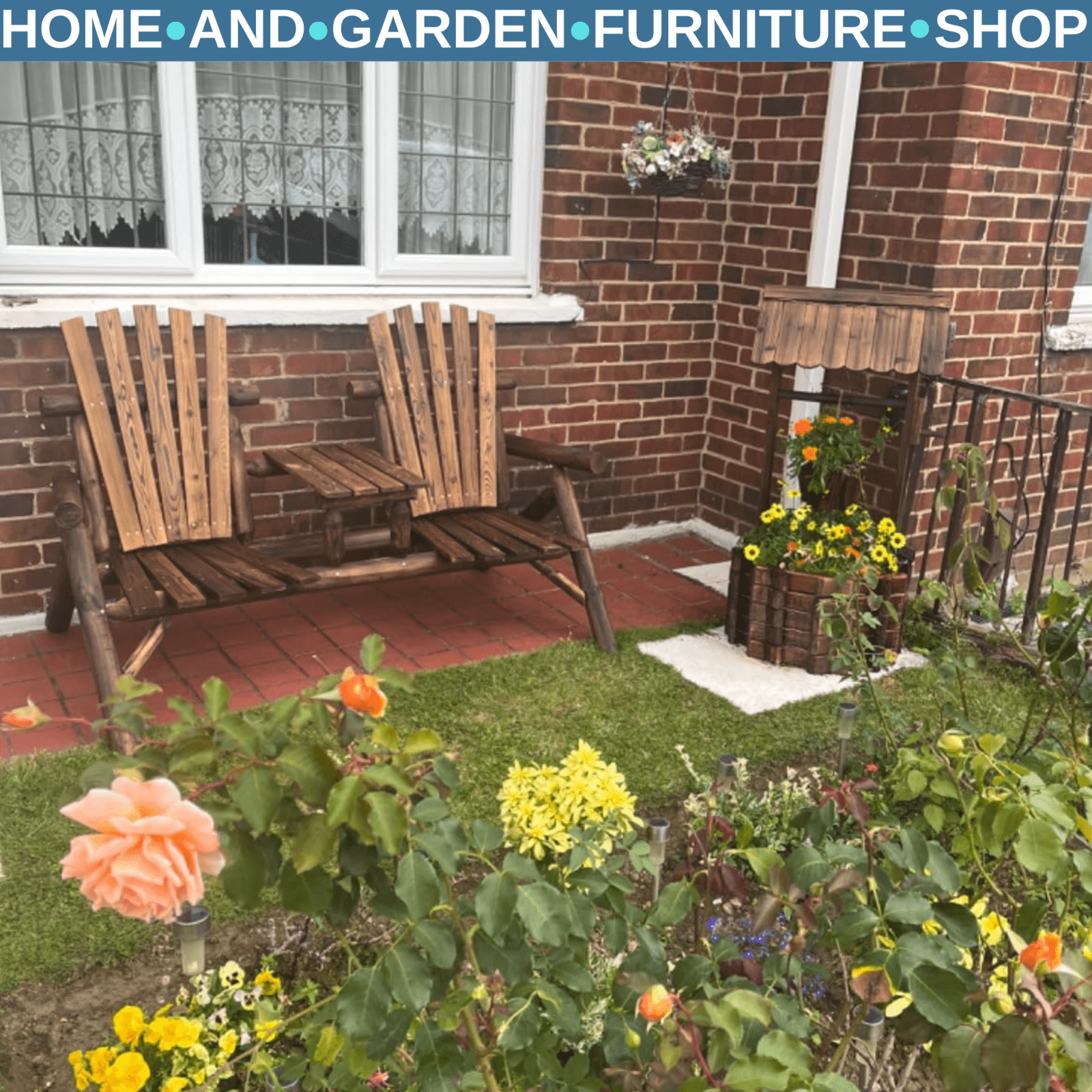 Wooden Patio Bench 2 Seater Loveseat Coffee Table Garden Chair Outdoor Furniture - Home and Garden Furniture Shop - rustic - furniture