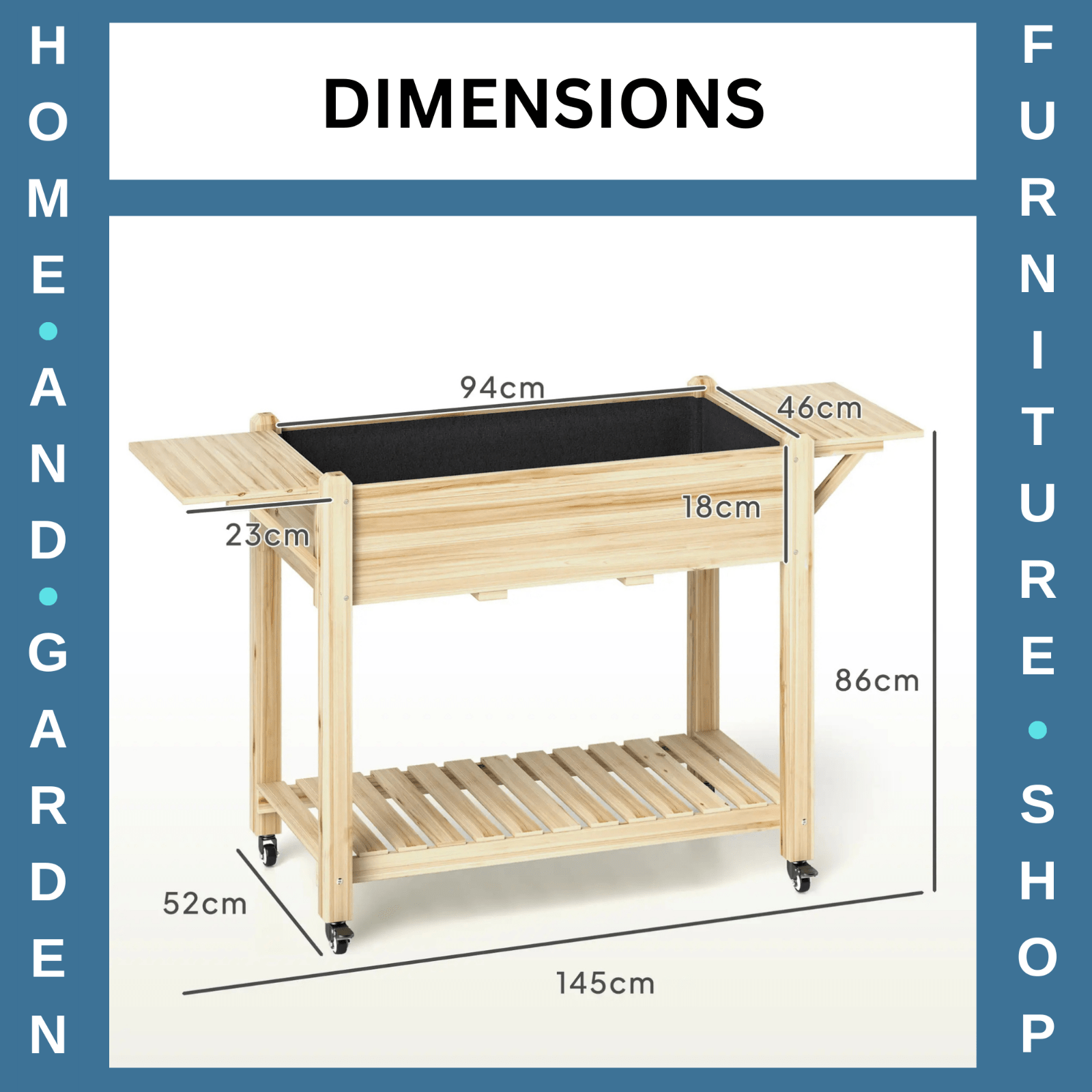 Wooden Raised Garden Bed Elevated Planter Box With Wheels Shelf And Side Tables - Home and Garden Furniture Shop - rustic - furniture