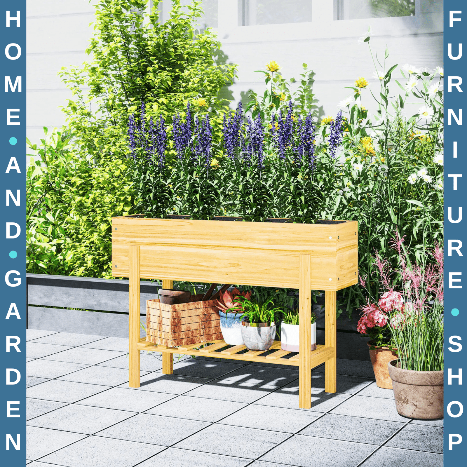 Wooden Raised Garden Bed Outdoor Elevated Planter Box With Liner Storage Shelf - Home and Garden Furniture Shop - rustic - furniture