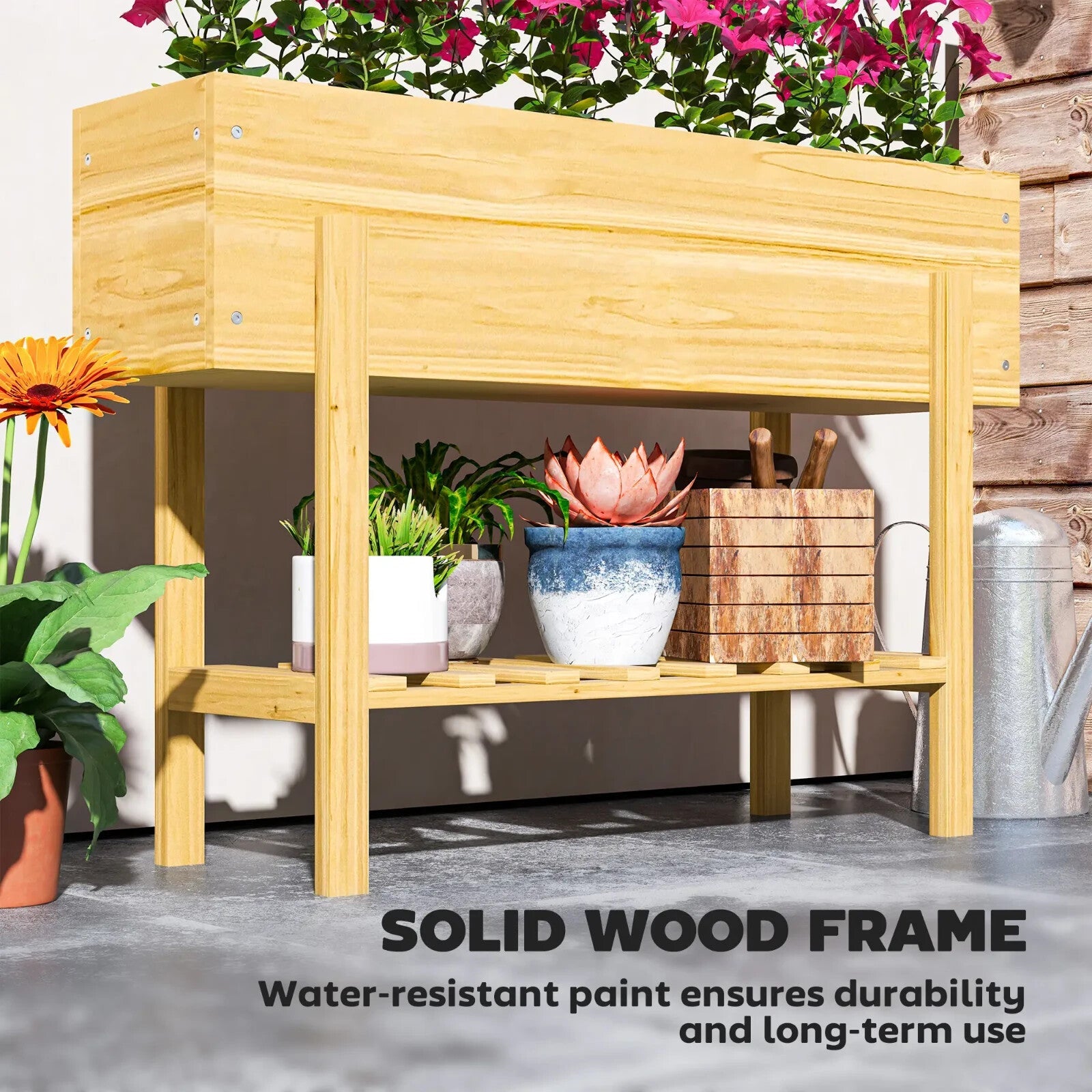 Wooden Raised Garden Bed Outdoor Elevated Planter Box With Liner Storage Shelf - Home and Garden Furniture Shop - rustic - furniture