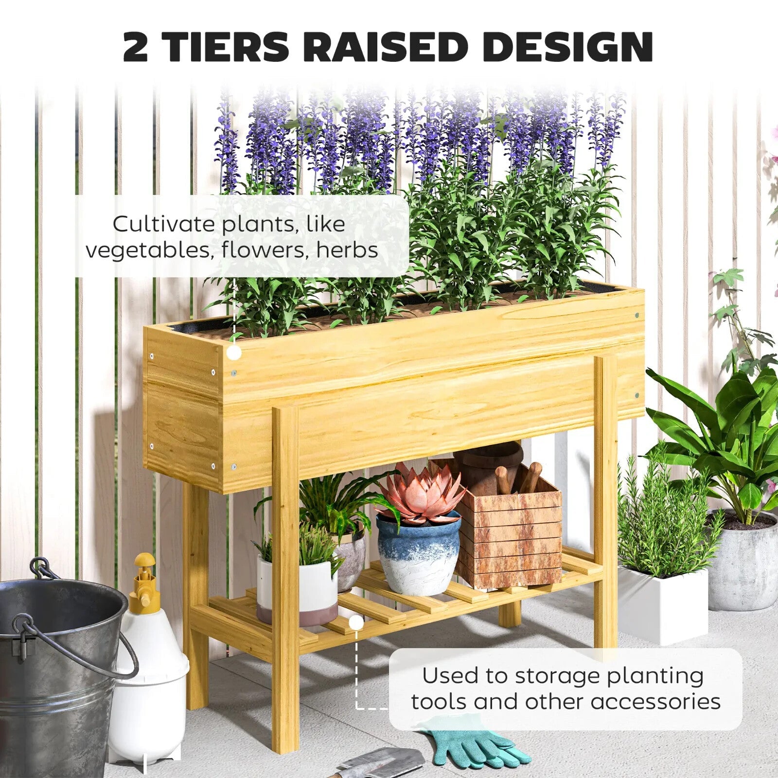 Wooden Raised Garden Bed Outdoor Elevated Planter Box With Liner Storage Shelf - Home and Garden Furniture Shop - rustic - furniture