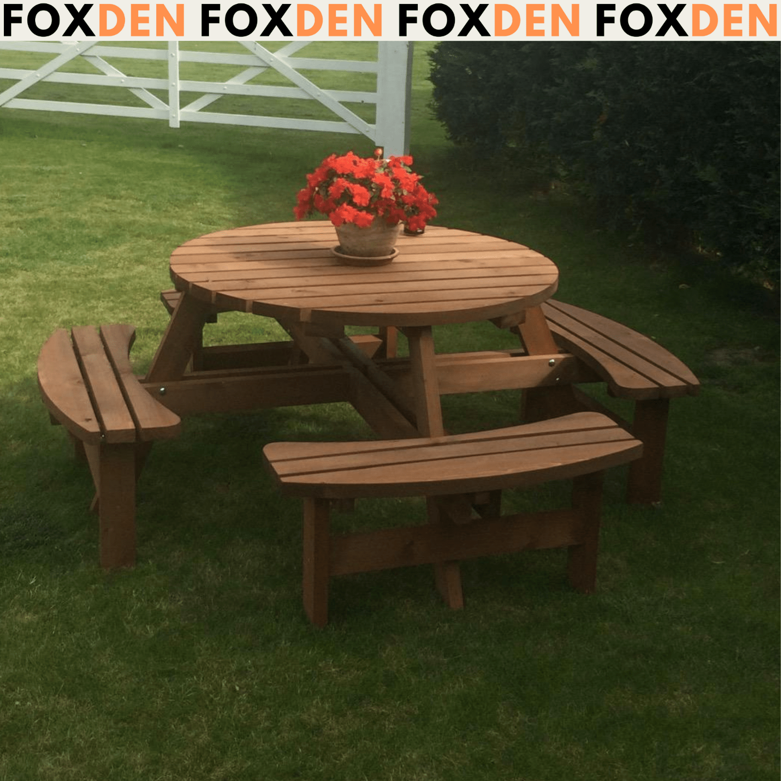 Wooden Round Picnic Table Garden Bench Set Outdoor 8 Seater Bench Parasol Hole - Home and Garden Furniture Shop - #rustic - furniture#