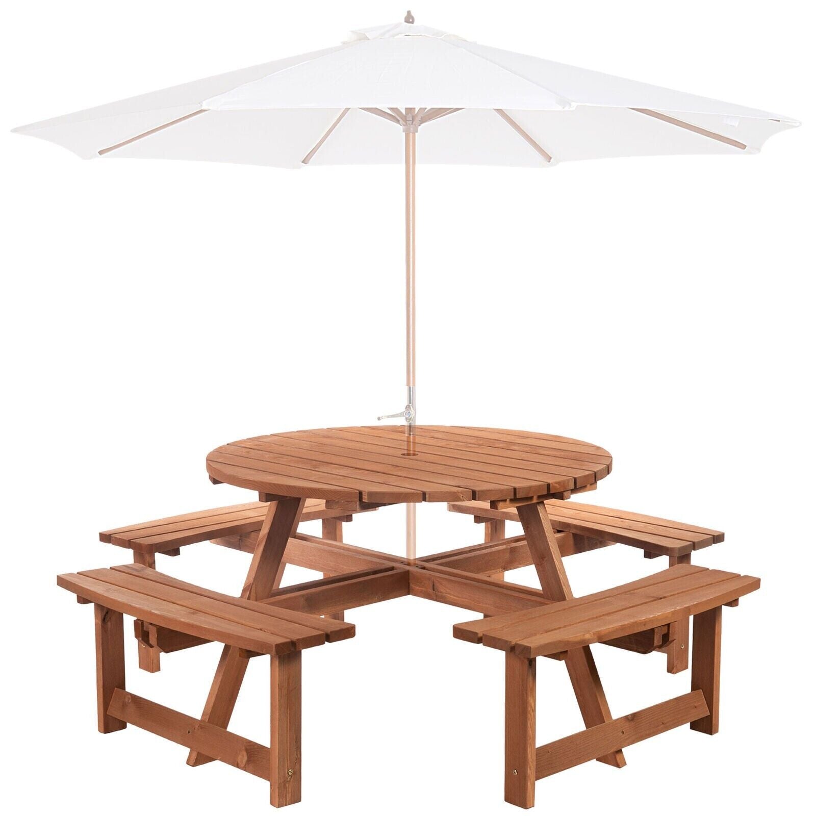 Wooden Round Picnic Table Garden Bench Set Outdoor 8 Seater Bench Parasol Hole - Home and Garden Furniture Shop - #rustic - furniture#