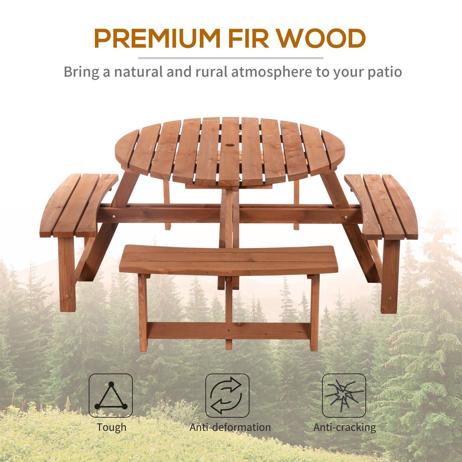 Wooden Round Picnic Table Garden Bench Set Outdoor 8 Seater Bench Parasol Hole - Home and Garden Furniture Shop - #rustic - furniture#