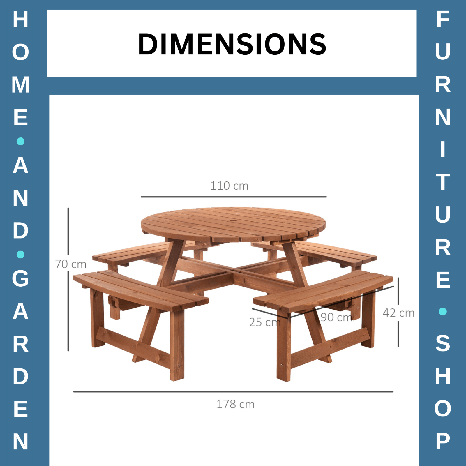 Wooden Round Picnic Table Garden Bench Set Outdoor 8 Seater Bench Parasol Hole - Home and Garden Furniture Shop - rustic - furniture