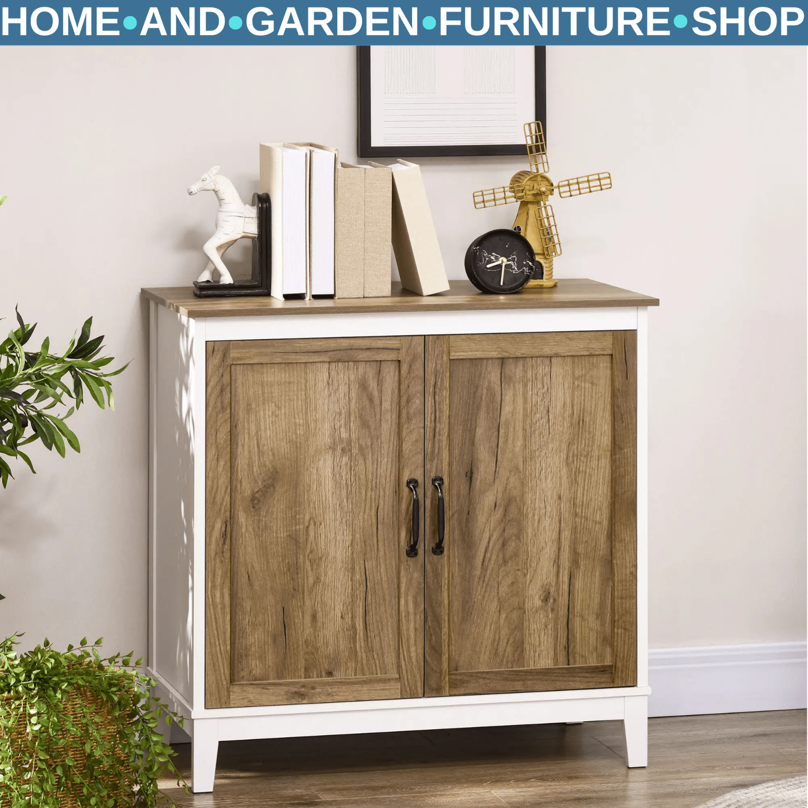 Wooden Rustic Sideboard Cupboard Farmhouse Side Storage Cabinet with 2 Doors - Home and Garden Furniture Shop - rustic - furniture