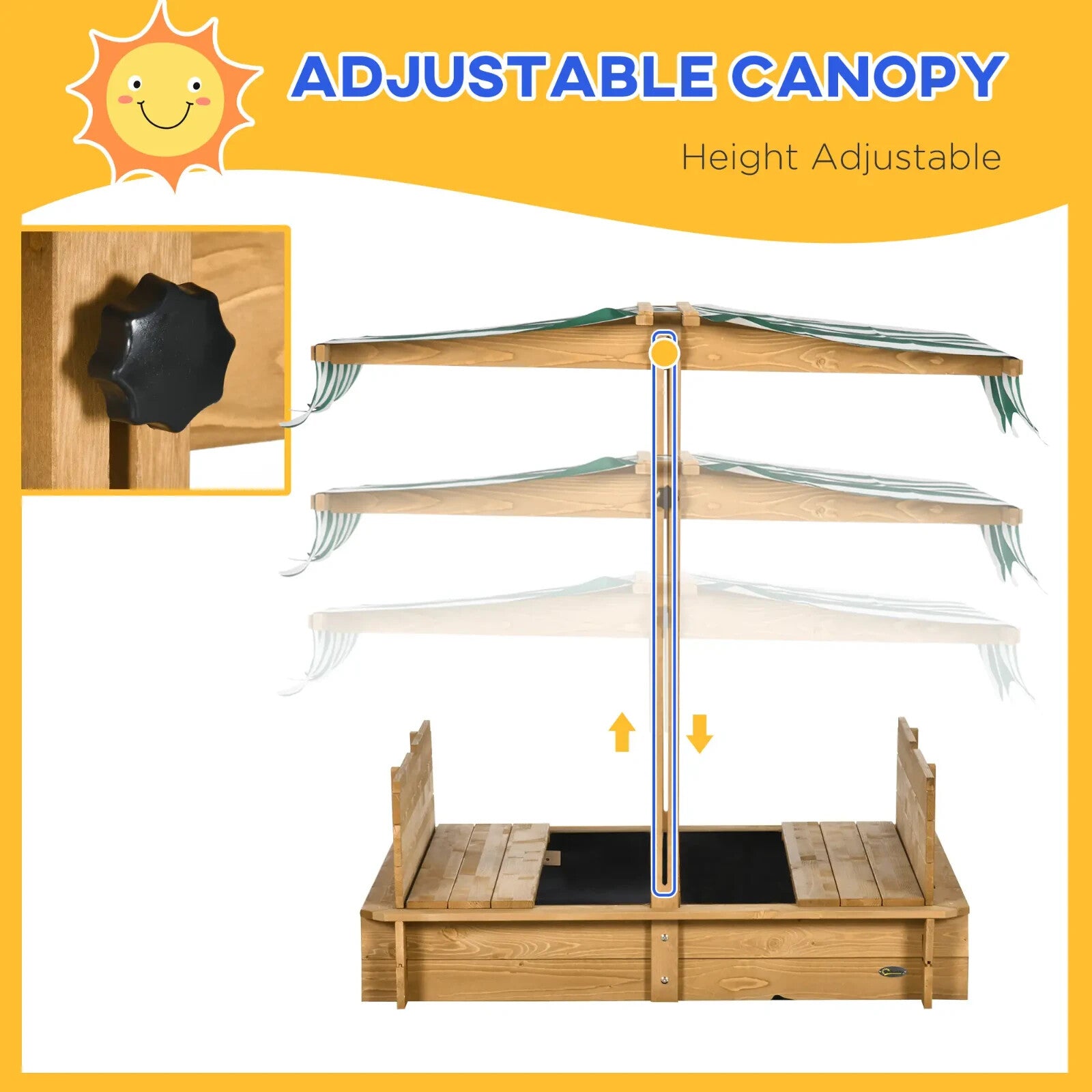 Wooden Sandpit for Kids with Adjustable Canopy Outdoor Garden Play Toy Sandbox - Home and Garden Furniture Shop - rustic - furniture