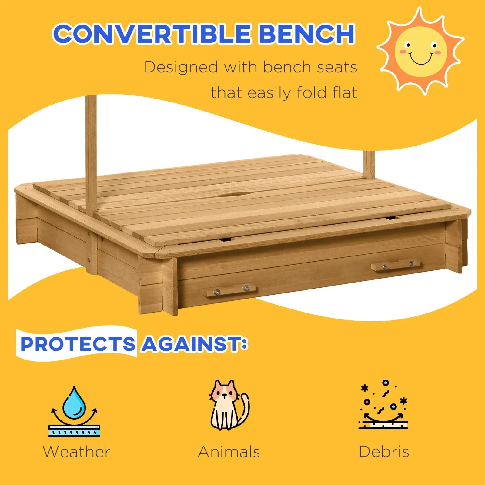 Wooden Sandpit for Kids with Adjustable Canopy Outdoor Garden Play Toy Sandbox - Home and Garden Furniture Shop - rustic - furniture